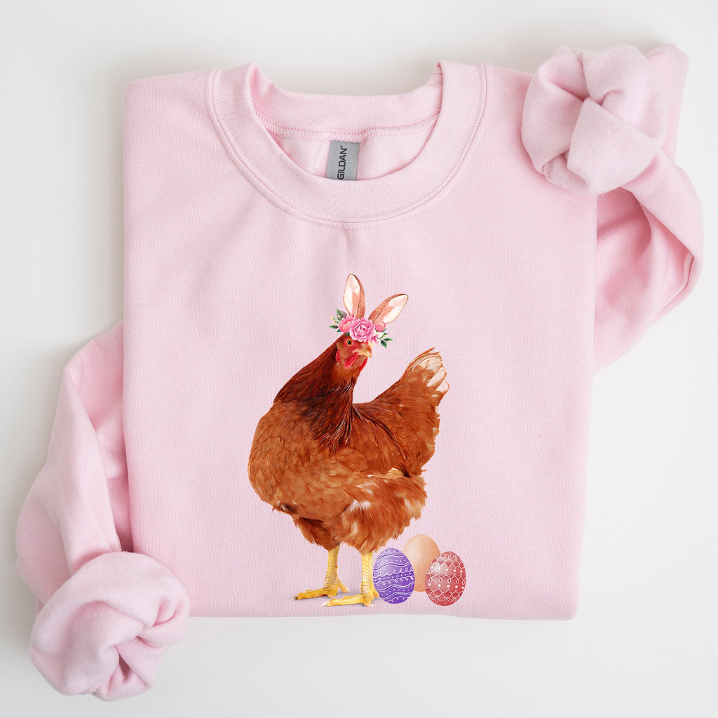 Easter Chicken And Rabbit Eggs Whimsical Colorful Holiday Seasonal Scene Sweatshirt