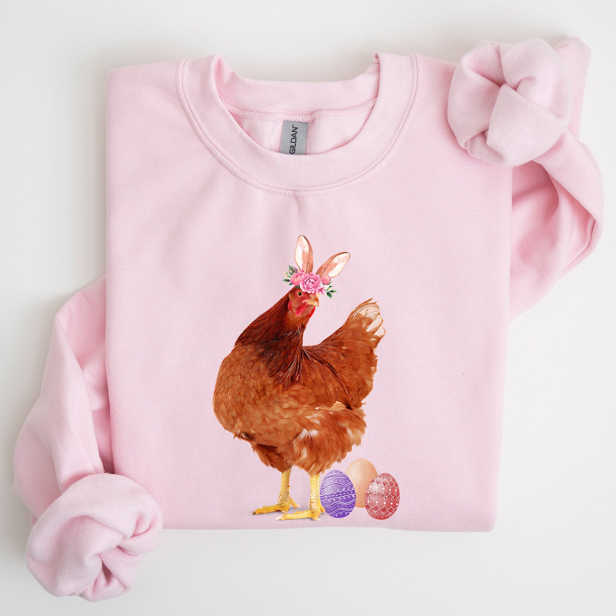 Easter Chicken And Rabbit Eggs Whimsical Colorful Holiday Seasonal Scene Sweatshirt