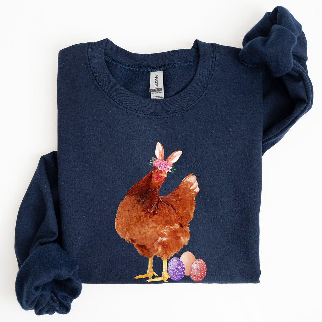 Easter Chicken And Rabbit Eggs Whimsical Colorful Holiday Seasonal Scene Sweatshirt