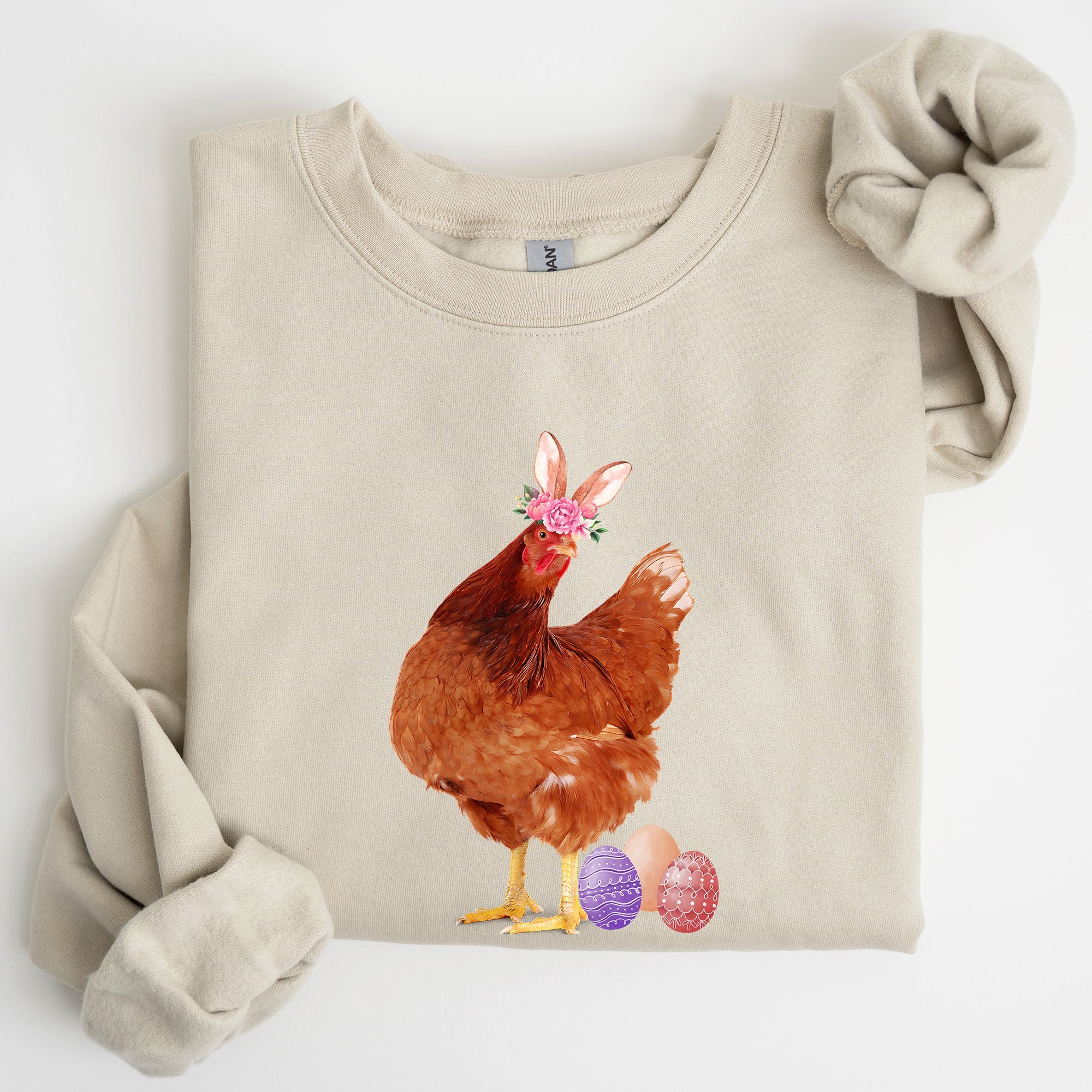 Easter Chicken And Rabbit Eggs Whimsical Colorful Holiday Seasonal Scene Sweatshirt