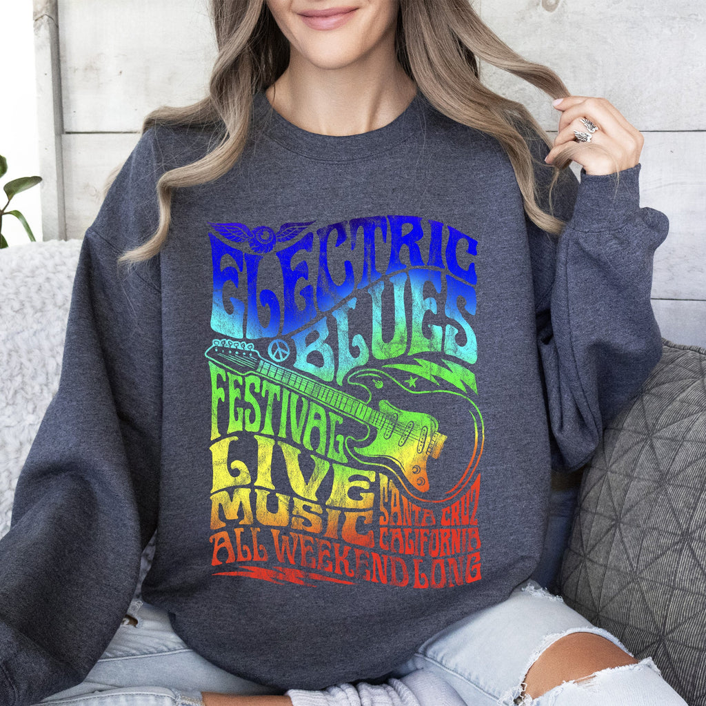 Electric Blues Festival Concert Poster Vintage Style Print Inspired By Iconic Nightclub Posters Sweatshirt