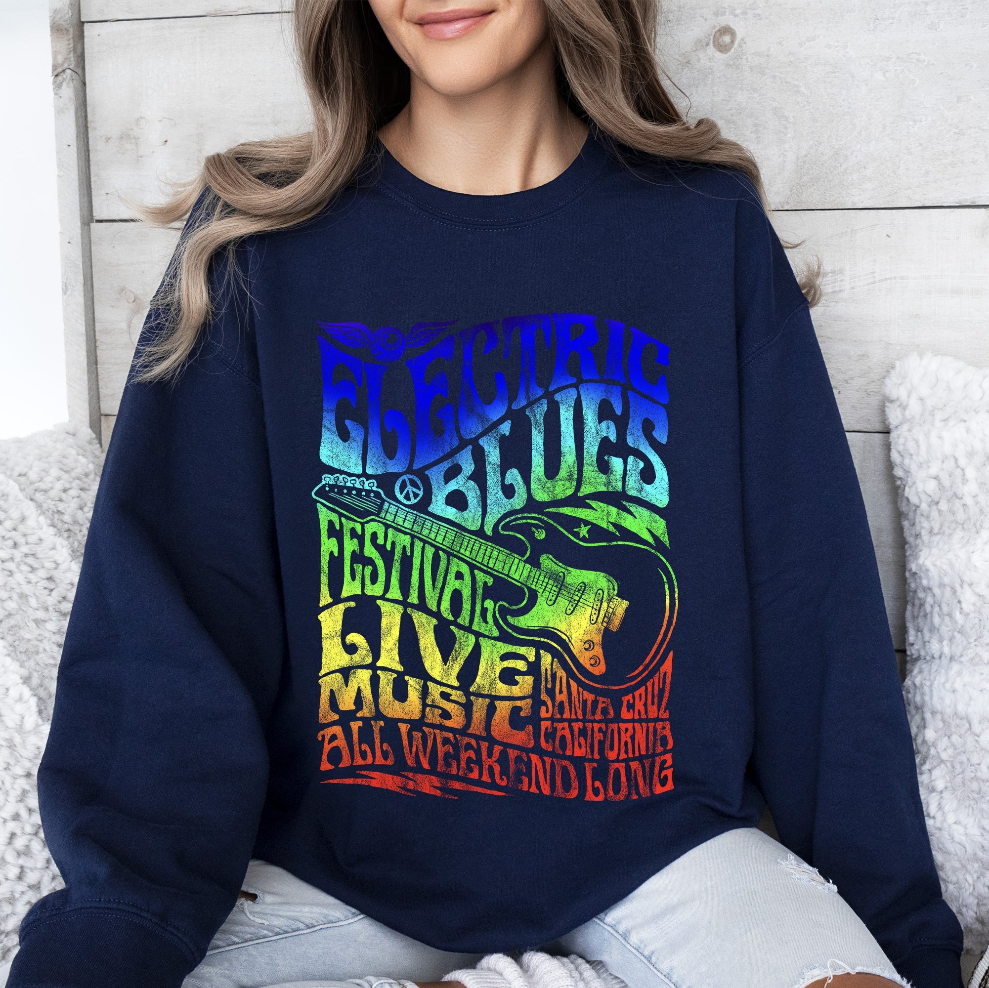 Electric Blues Festival Concert Poster Vintage Style Print Inspired By Iconic Nightclub Posters Sweatshirt