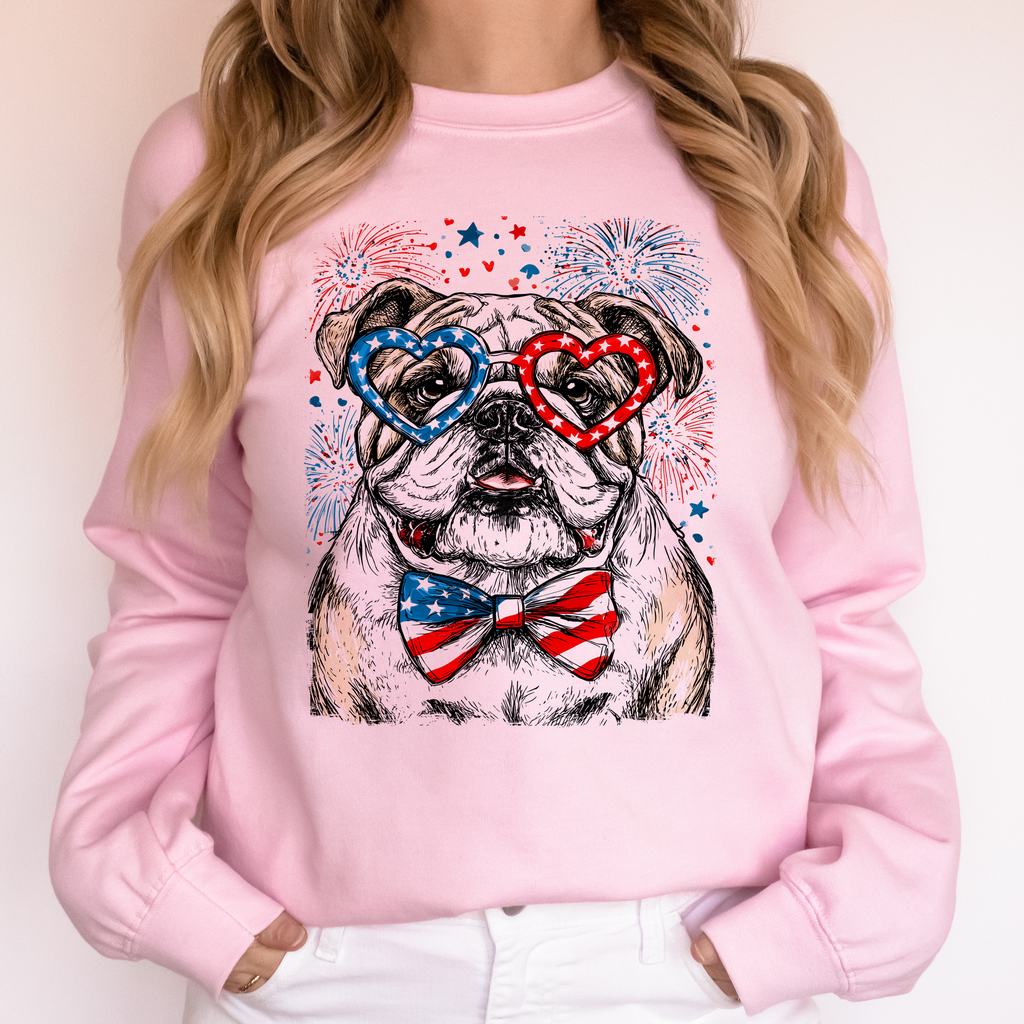 English Bulldog Patriotic USA America Pet Lover 4th of July American Flag Emblem Sweatshirt