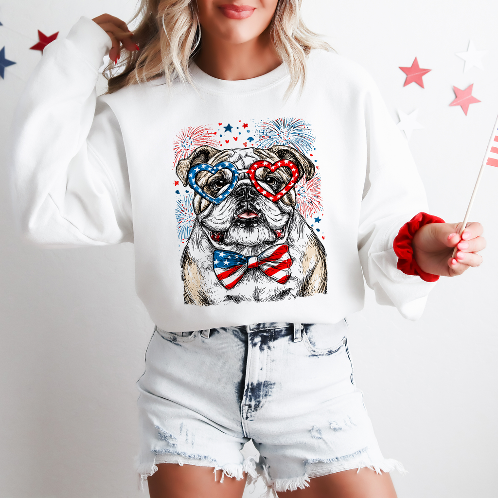 English Bulldog Patriotic USA America Pet Lover 4th of July American Flag Emblem Sweatshirt