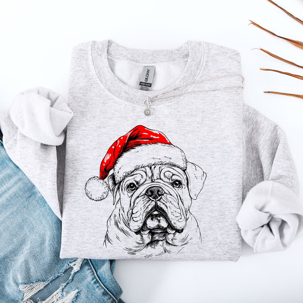 English Bulldog Santa Claus Christmas Dog Lover Pet Portrait Holiday Cheer Sweatshirt