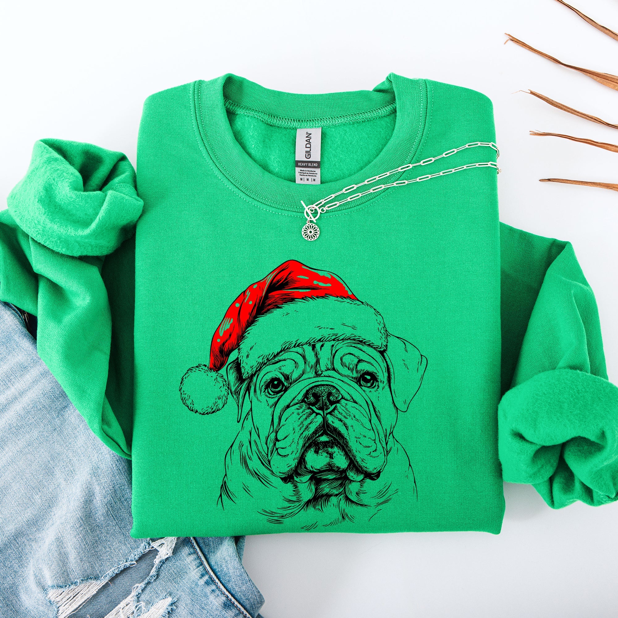 English Bulldog Santa Claus Christmas Dog Lover Pet Portrait Holiday Cheer Sweatshirt
