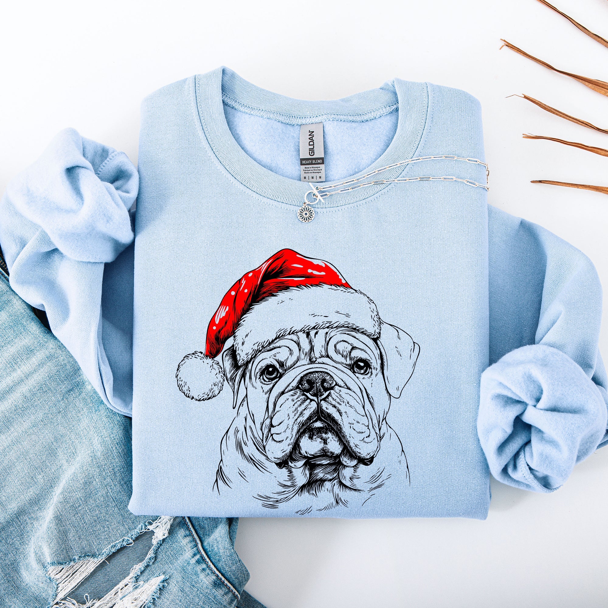 English Bulldog Santa Claus Christmas Dog Lover Pet Portrait Holiday Cheer Sweatshirt