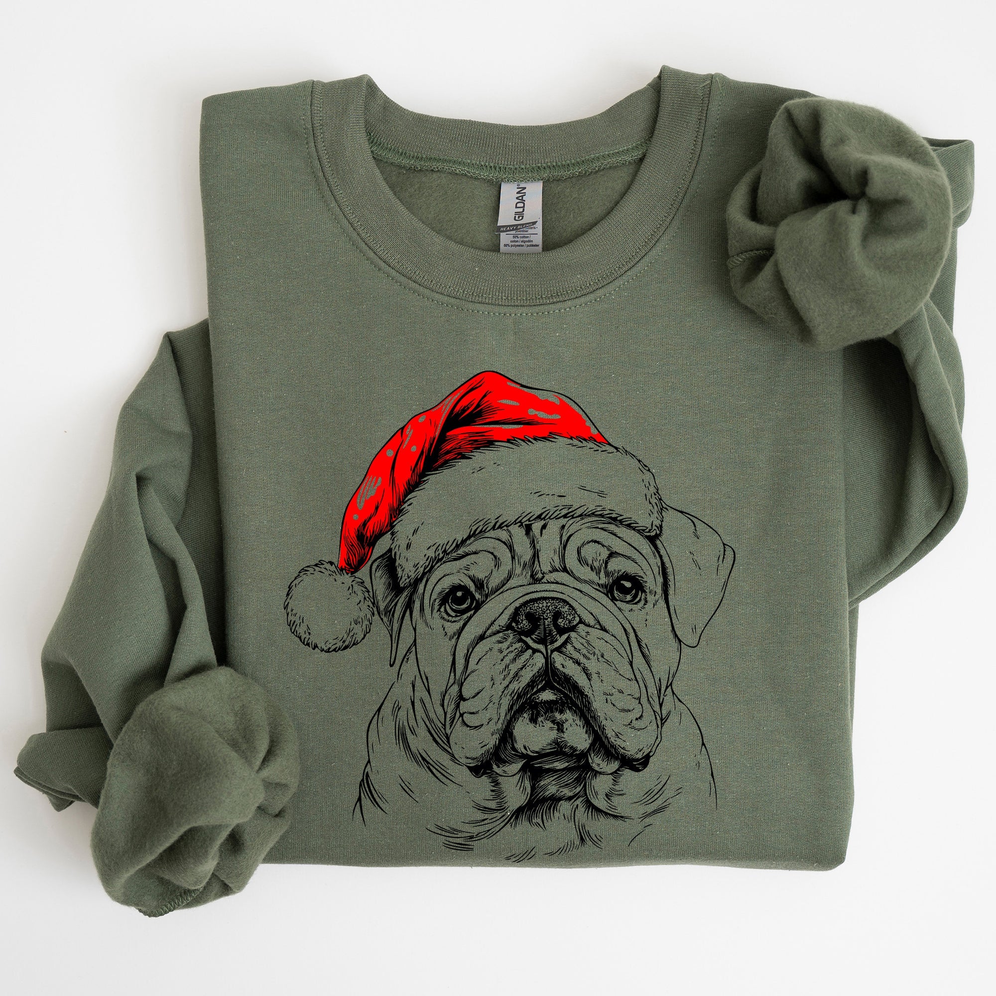 English Bulldog Santa Claus Christmas Dog Lover Pet Portrait Holiday Cheer Sweatshirt