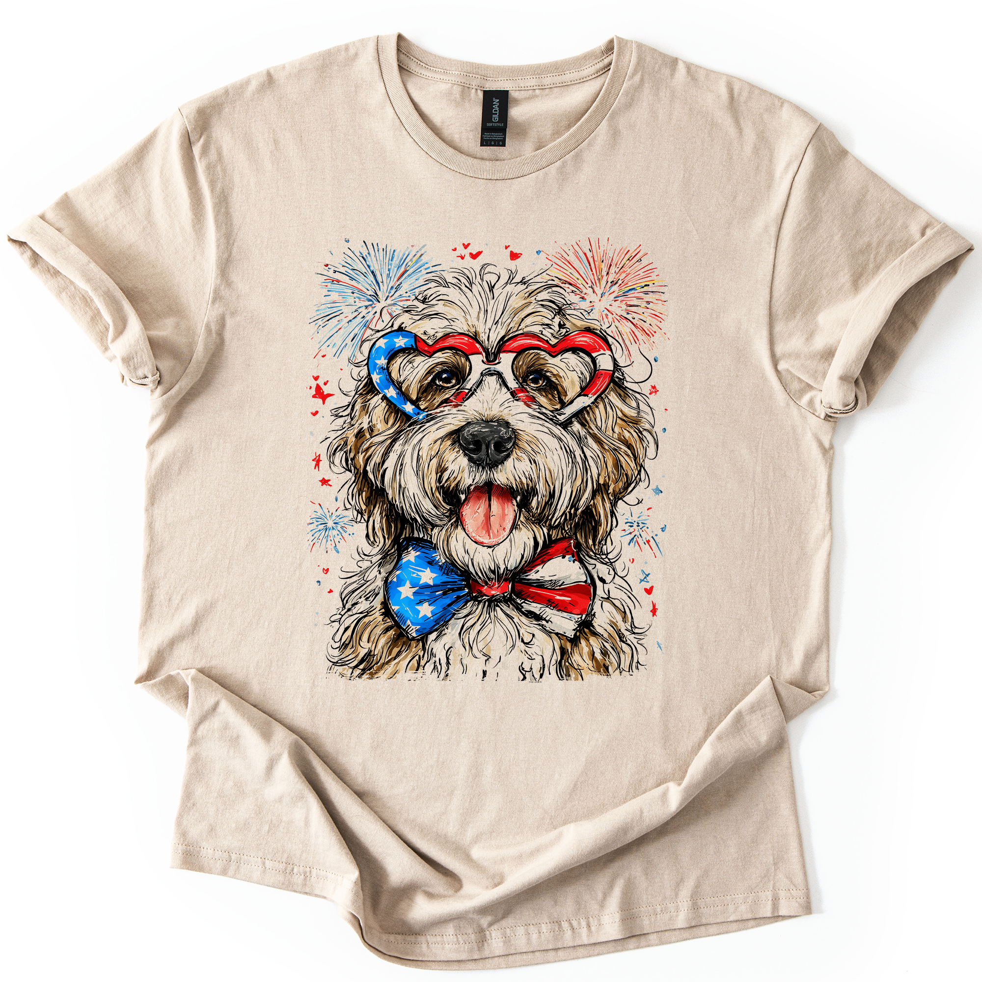 English Sheepdog Patriotic Dog Graphic Tee Celebrate America Fourth of July American Pride
