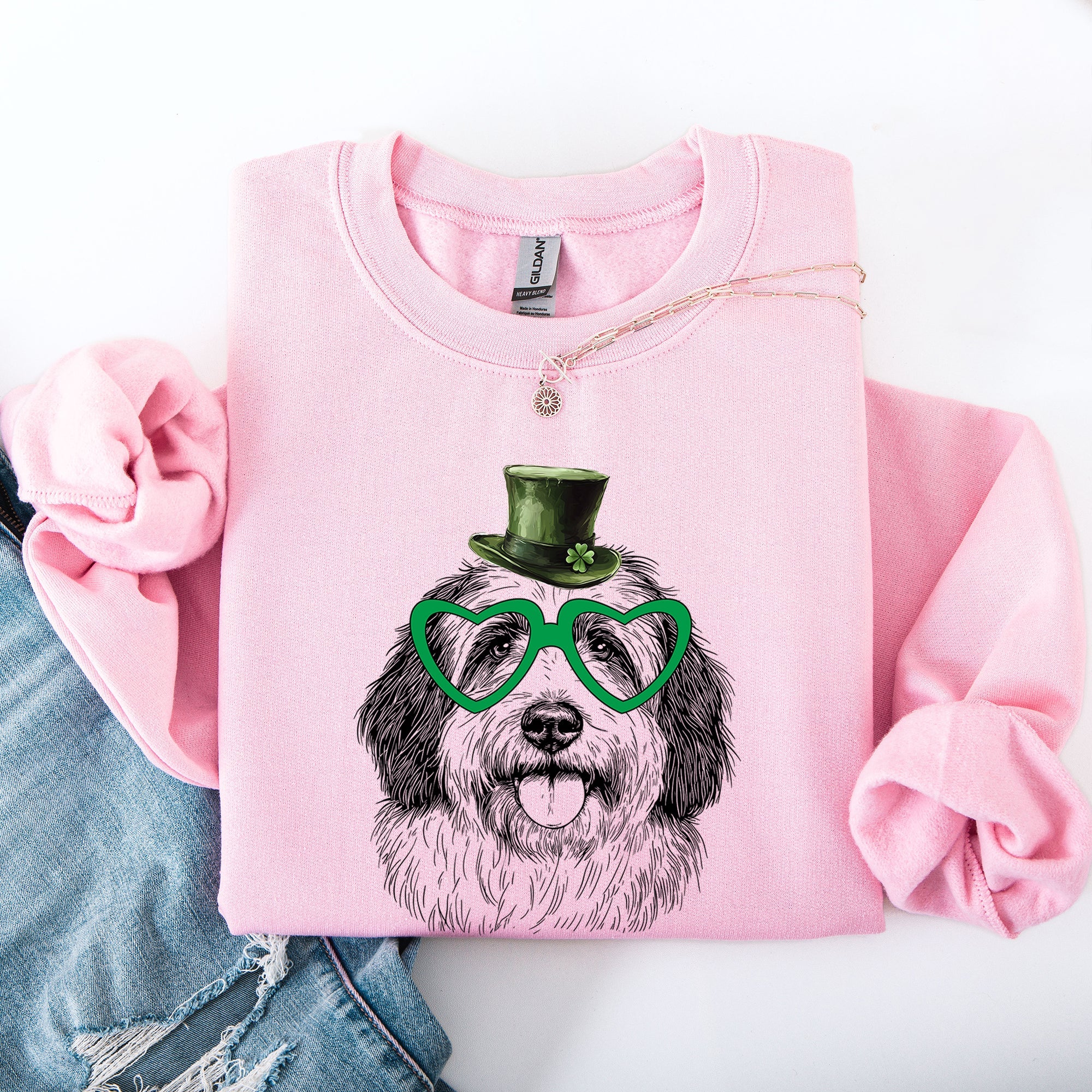 English Sheepdog St Patrick's Day Irish Pride Graphic Dog Lovers Cozy Warm Sweatshirt