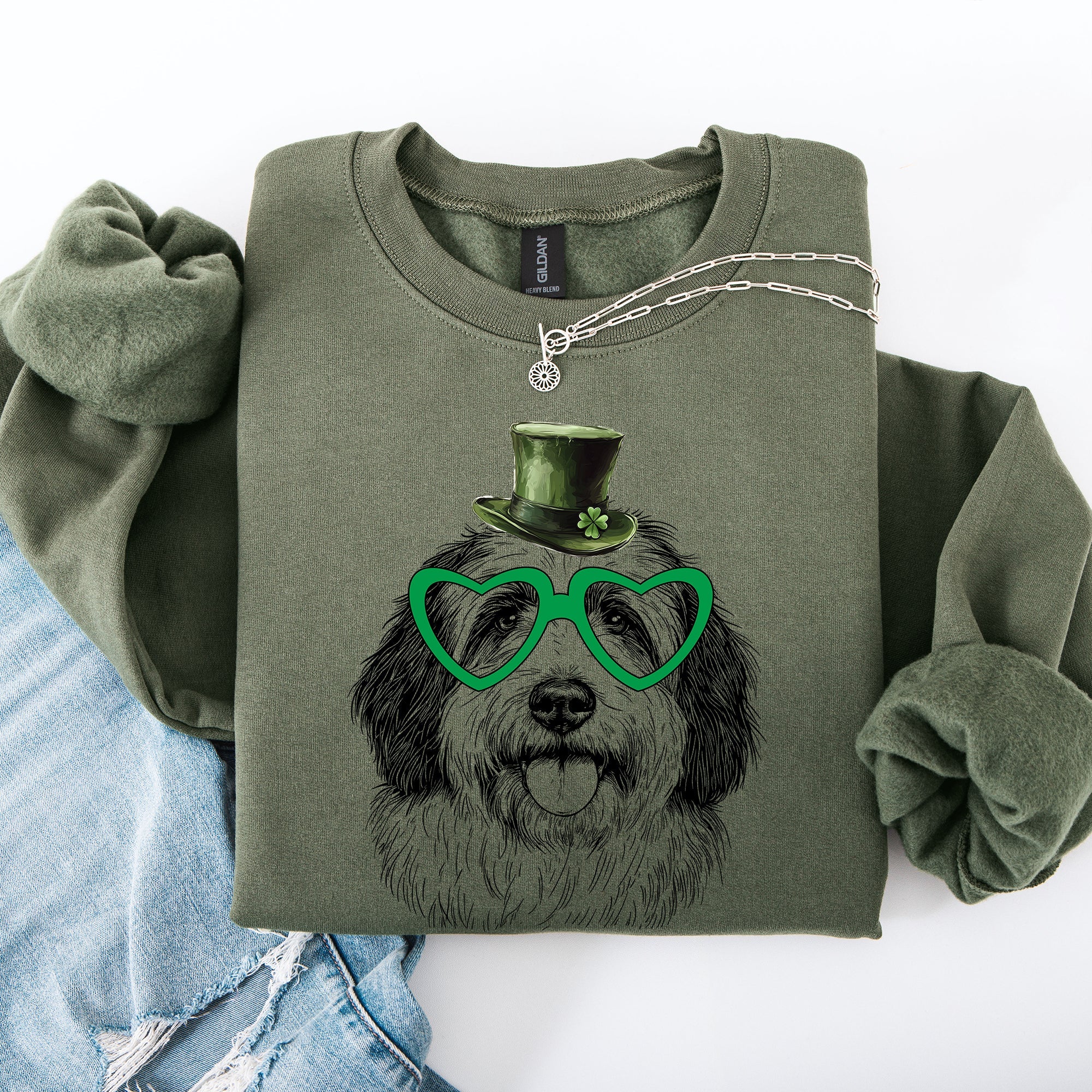 English Sheepdog St Patrick's Day Irish Pride Graphic Dog Lovers Cozy Warm Sweatshirt