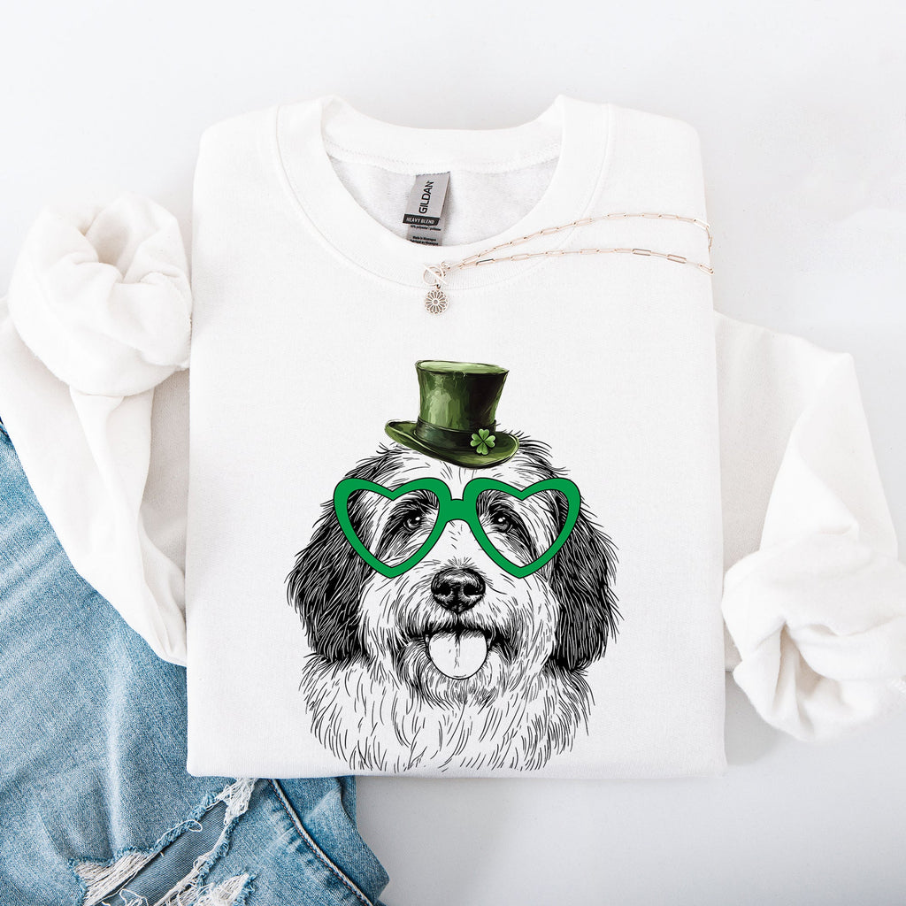 English Sheepdog St Patrick's Day Irish Pride Graphic Dog Lovers Cozy Warm Sweatshirt