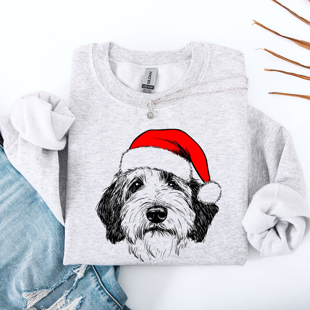 English Sheepdog Santa Christmas Dog Lover Festive Portrait Holiday Spirit Sweatshirt