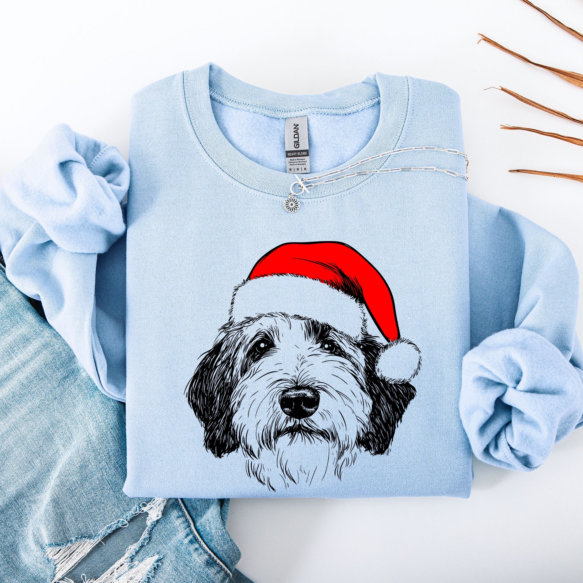 English Sheepdog Santa Christmas Dog Lover Festive Portrait Holiday Spirit Sweatshirt