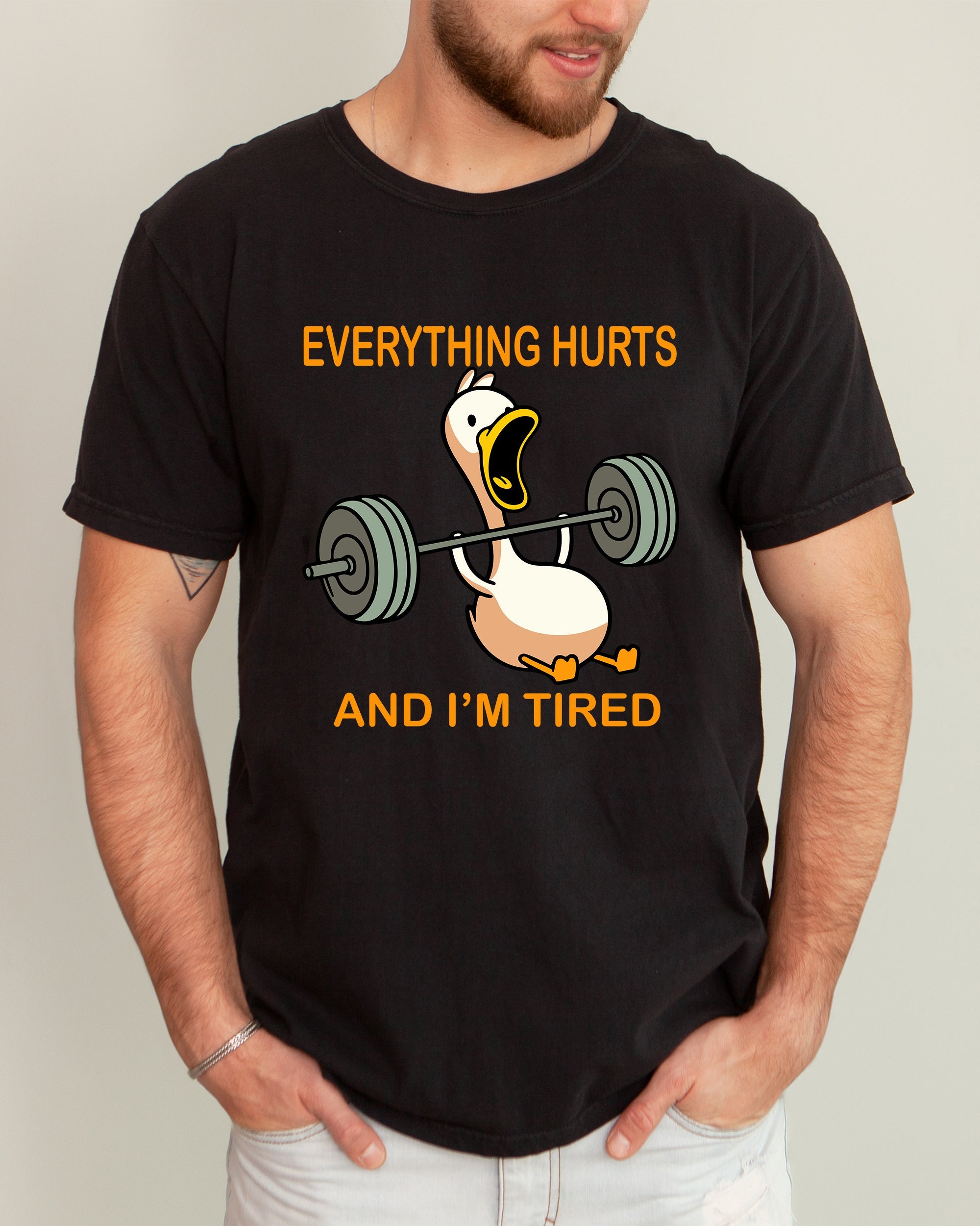 Everything Hurts And I'm Tired Meme Duck Gym Life Exercise Lifting Comfort Colors Tee
