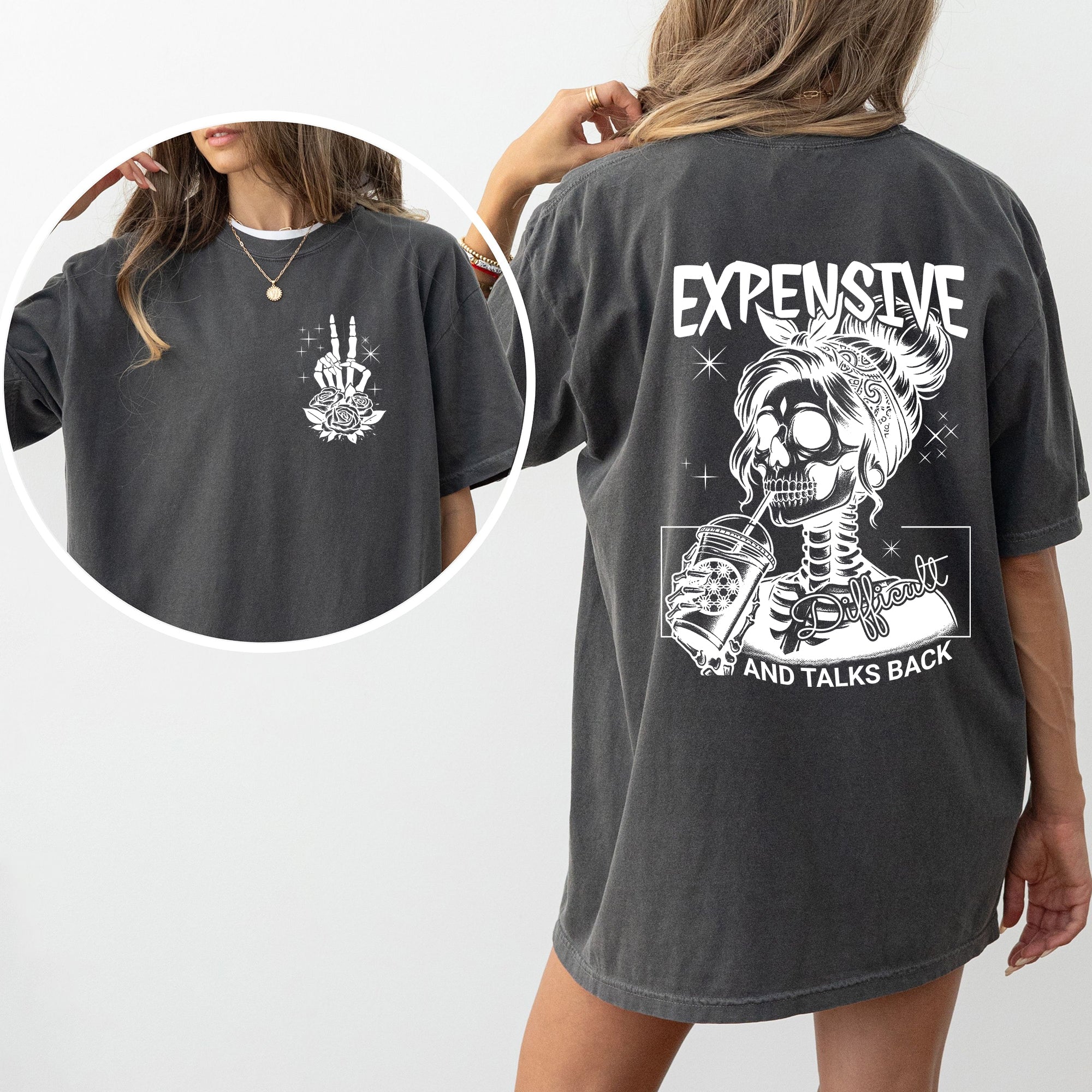 Expensive Difficult Talks Back Wild Woman Mom Mother Skeleton Retro Comfort Colors Tee