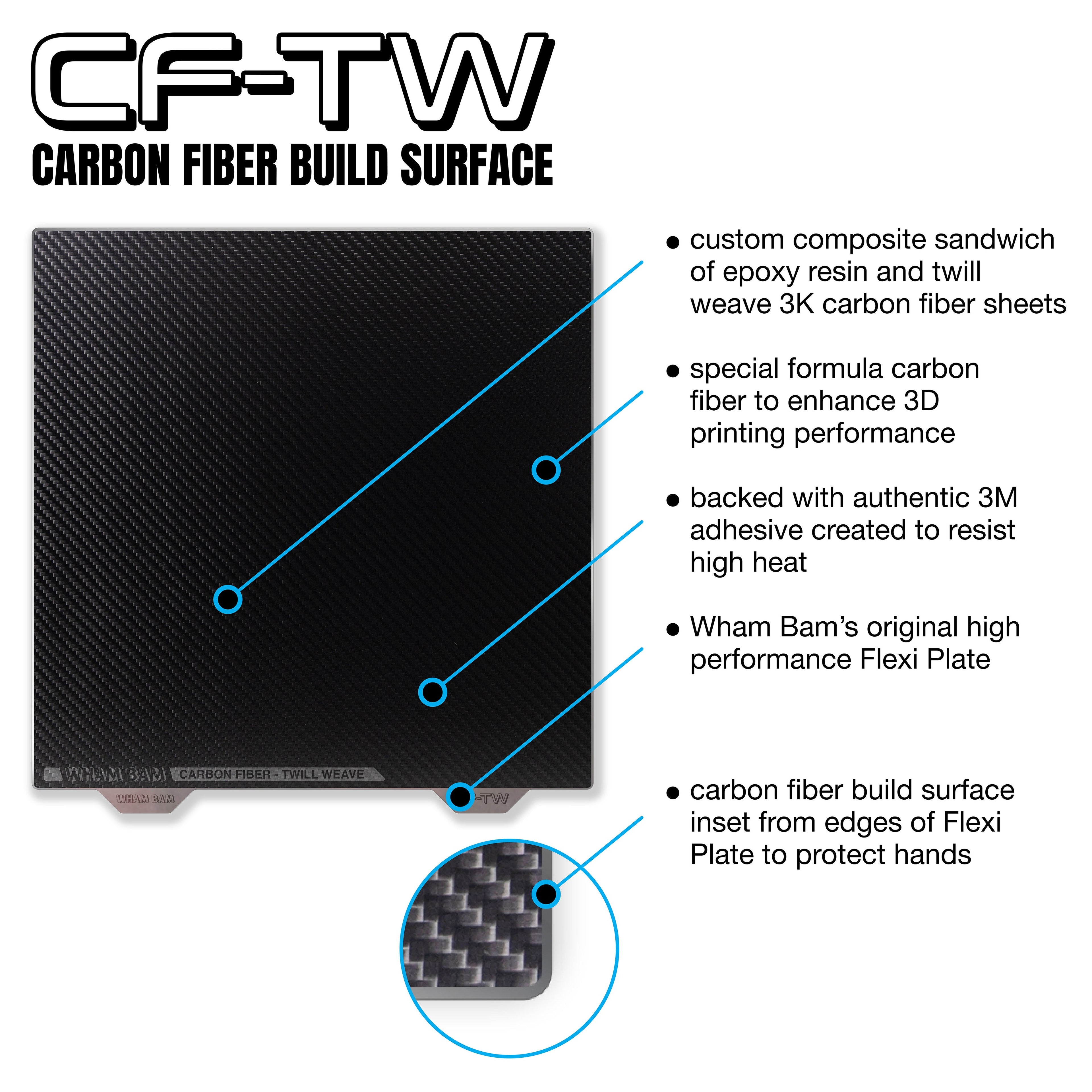 Flexi Plate with Carbon Fiber - Bambu Lab A1, X1, P1, P2S, X2D - 258 x 258