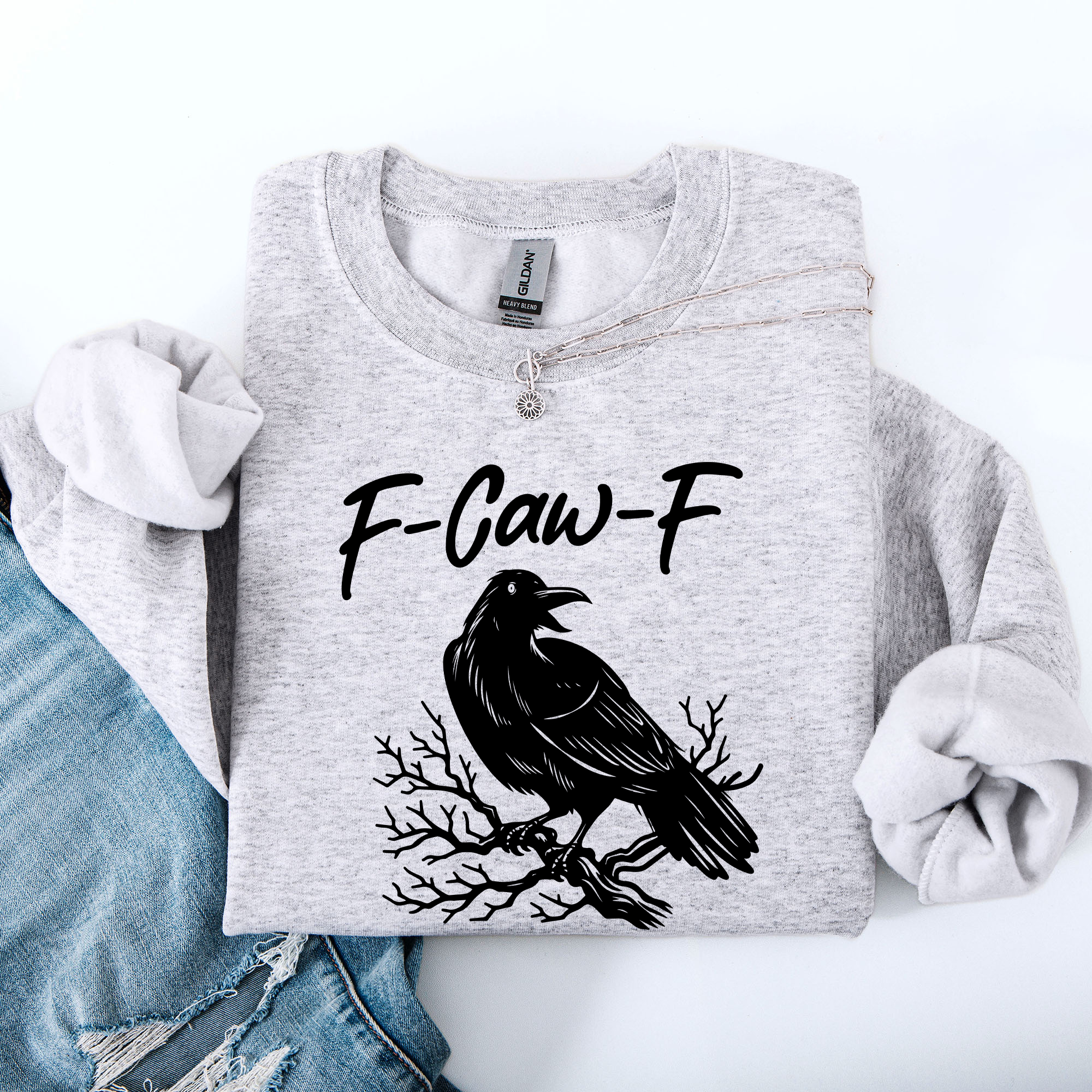 F Caw F Raven Crow Gothic Witch Spooky Halloween Graveyard Night Moonlight Sweatshirt