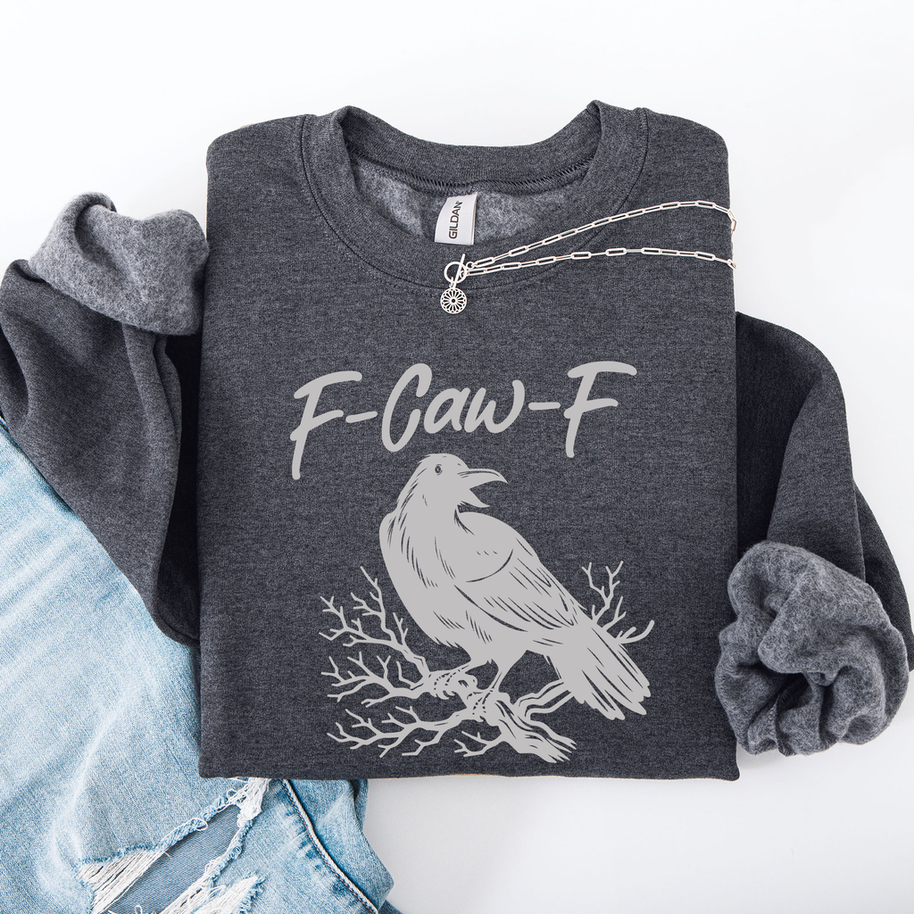 F Caw F Raven Crow Gothic Witch Spooky Halloween Graveyard Night Moonlight Sweatshirt