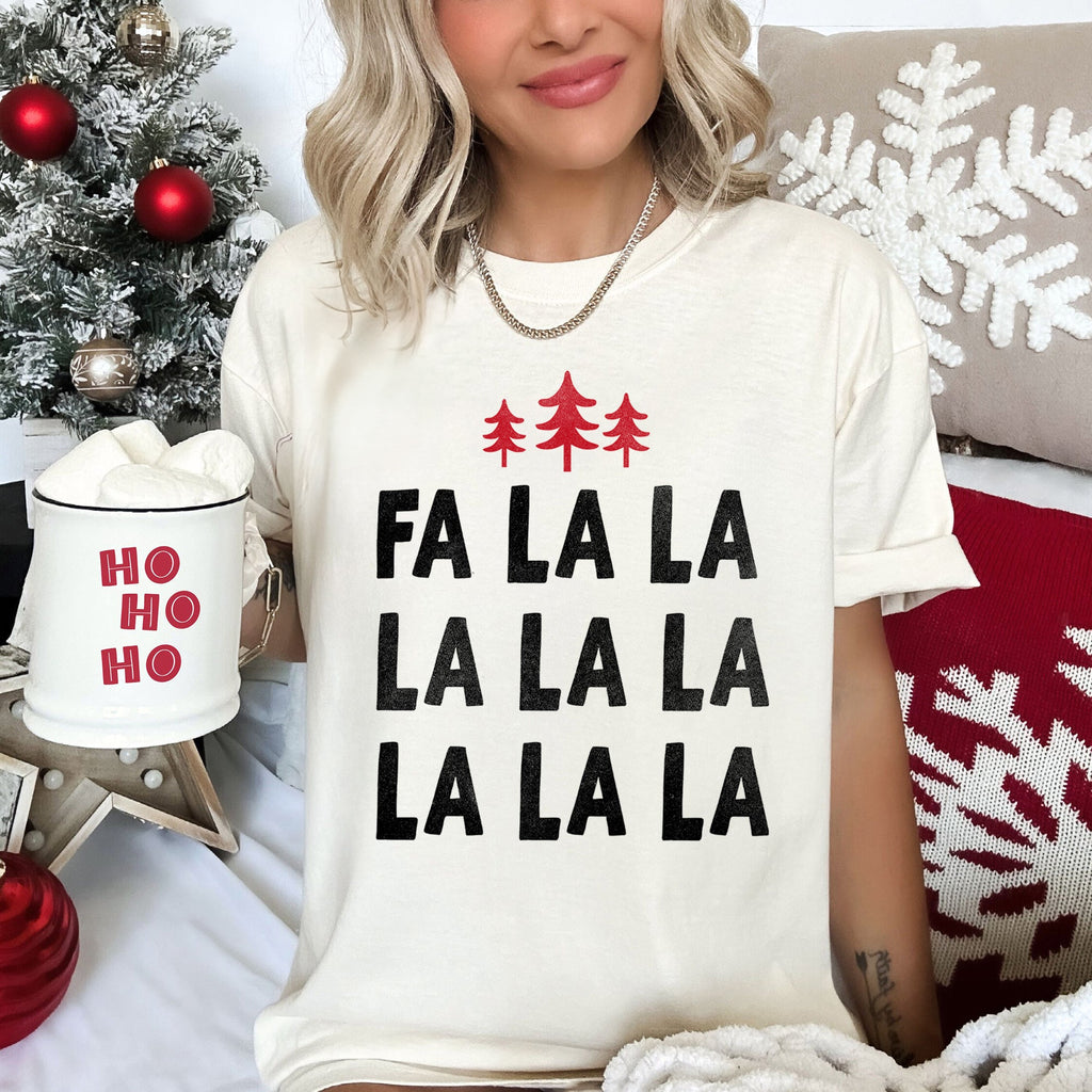 Fa La La Retro Christmas Trees Comfort Colors Tee