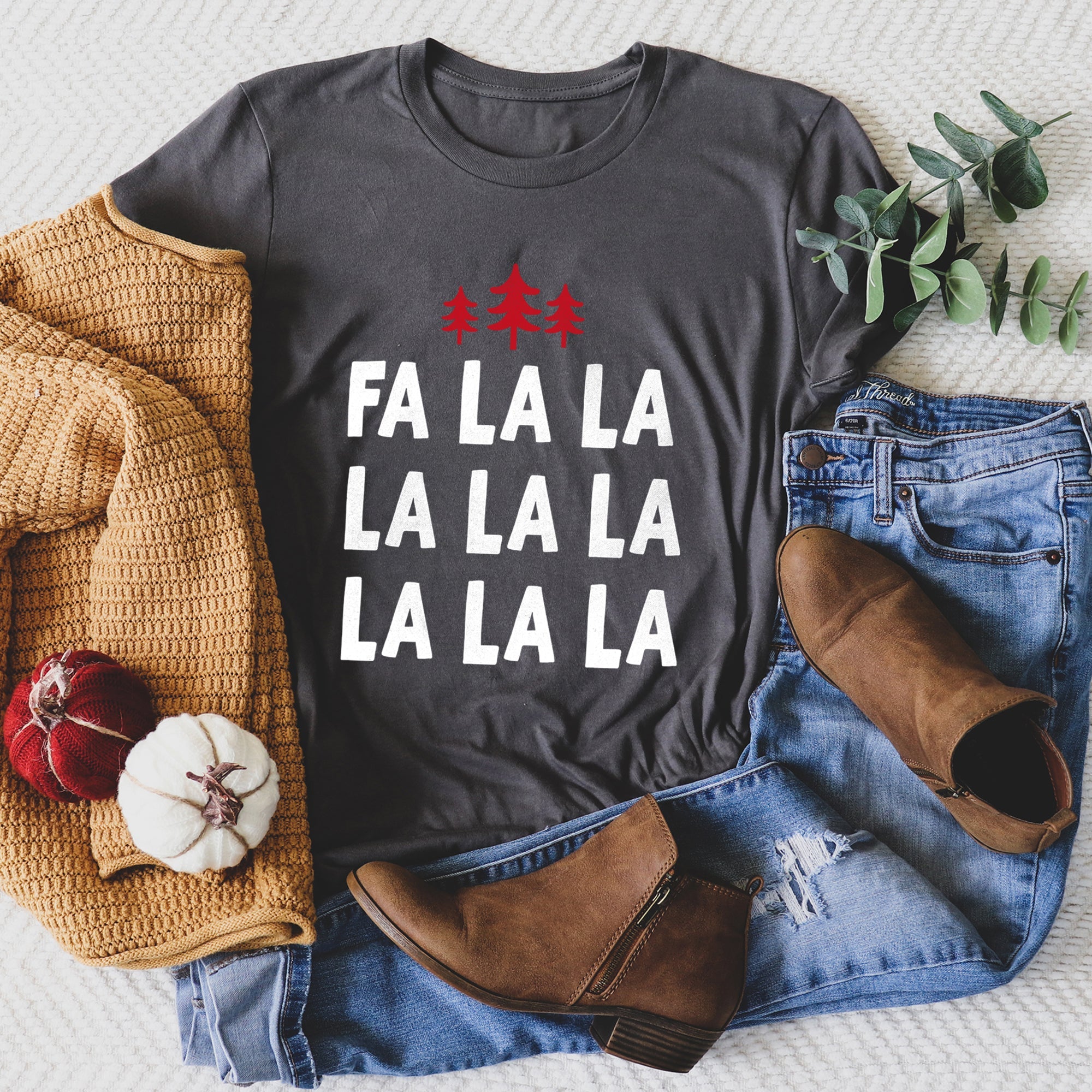 Fa La La Retro Christmas Trees Vintage Holiday Scene With Nordic Pines And Snowflake Motifs Graphic Tee