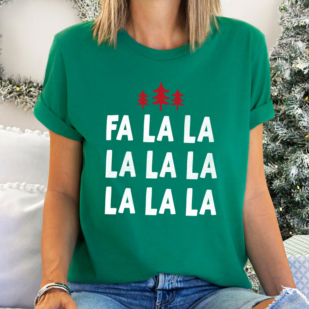 Fa La La Retro Christmas Trees Vintage Holiday Scene With Nordic Pines And Snowflake Motifs Graphic Tee