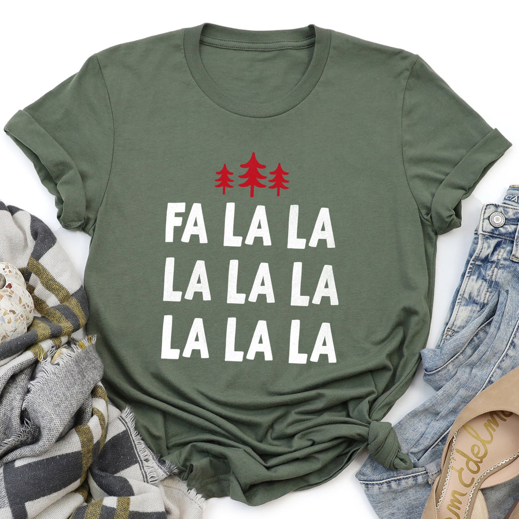 Fa La La Retro Christmas Trees Vintage Holiday Scene With Nordic Pines And Snowflake Motifs Graphic Tee