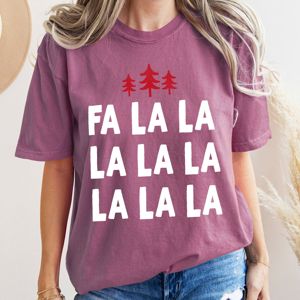 Fa La La Retro Christmas Trees Comfort Colors Tee