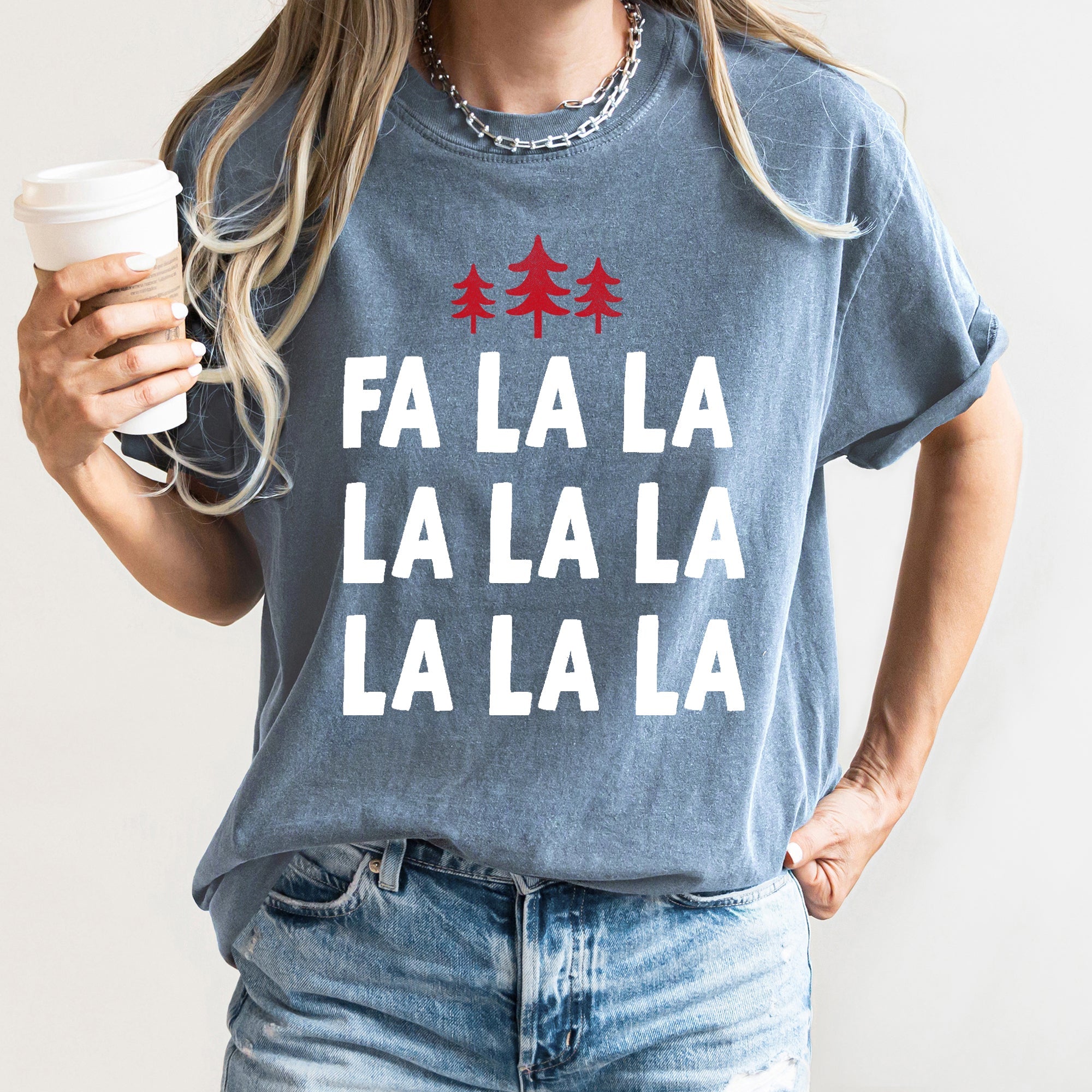Fa La La Retro Christmas Trees Comfort Colors Tee