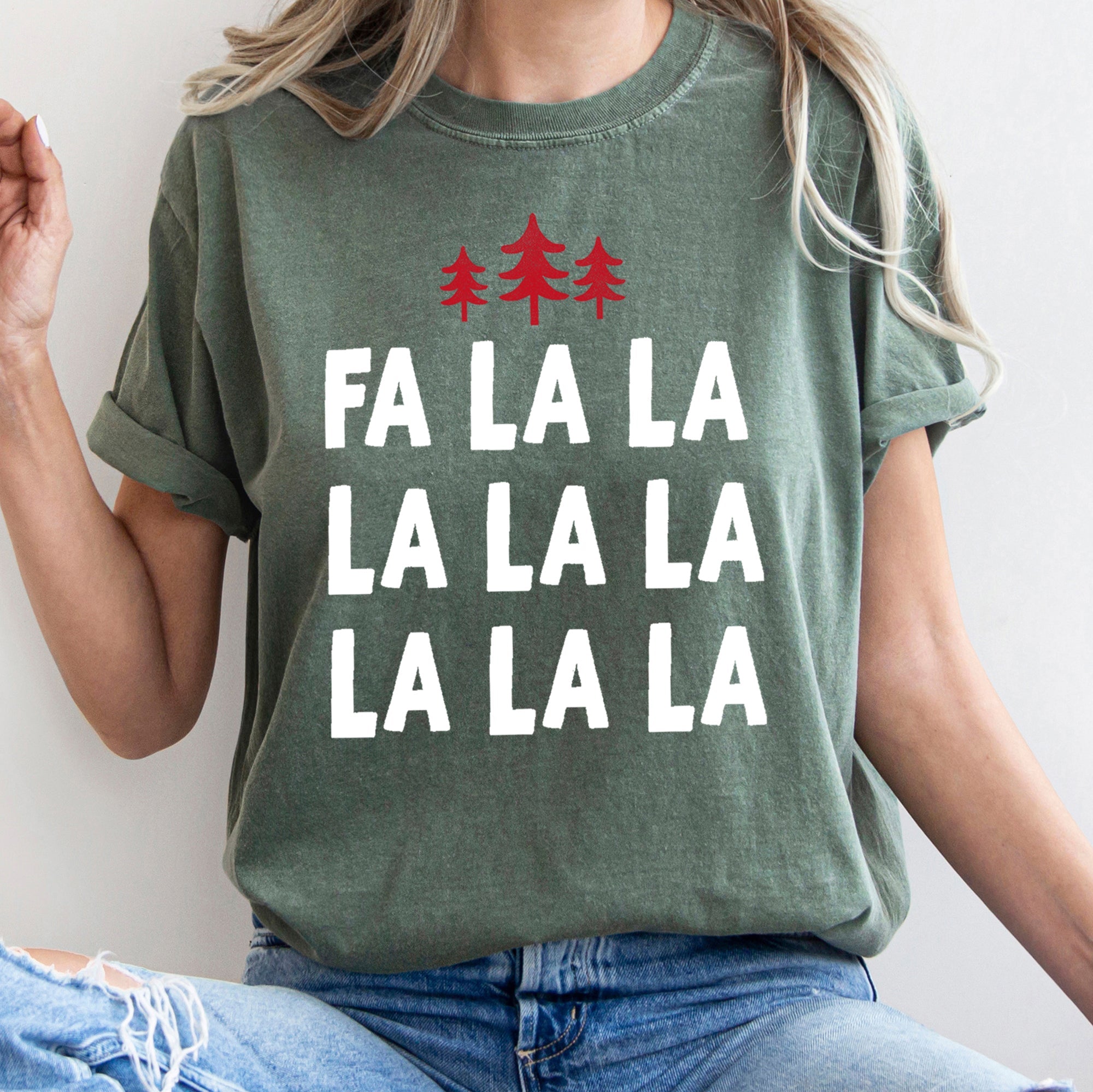 Fa La La Retro Christmas Trees Comfort Colors Tee
