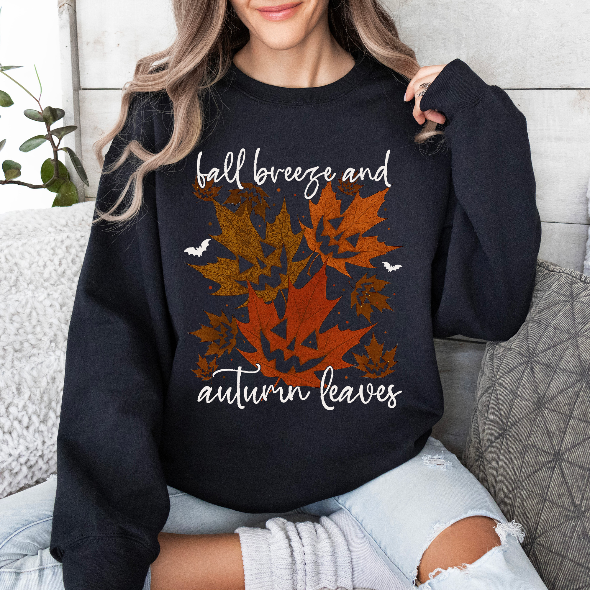 Fall Breeze and Autumn Leaves Halloween Sweatshirt