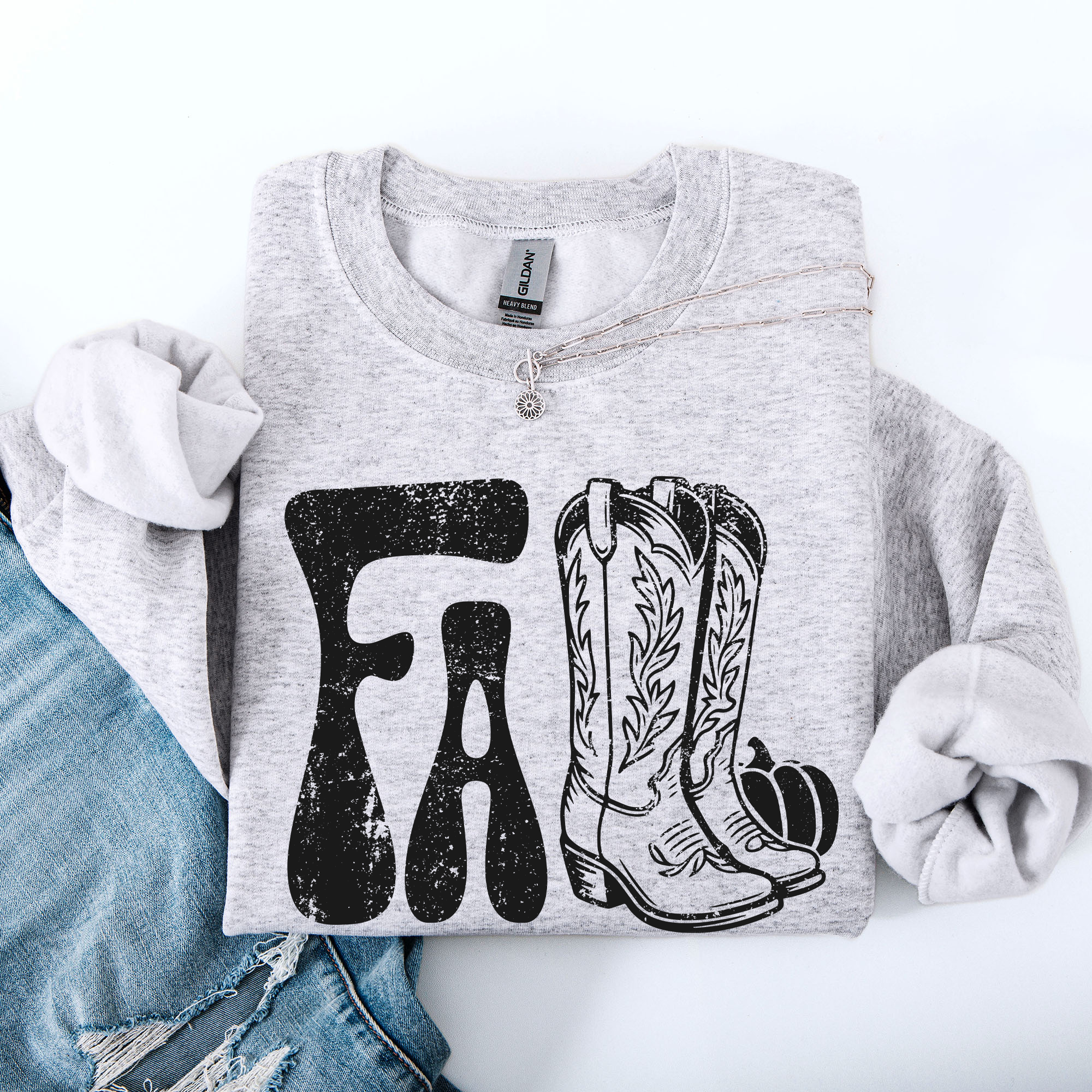 Fall Cowboy Boots Western Autumn Cozy Western Inspired Print Seasonal Style Sweatshirt