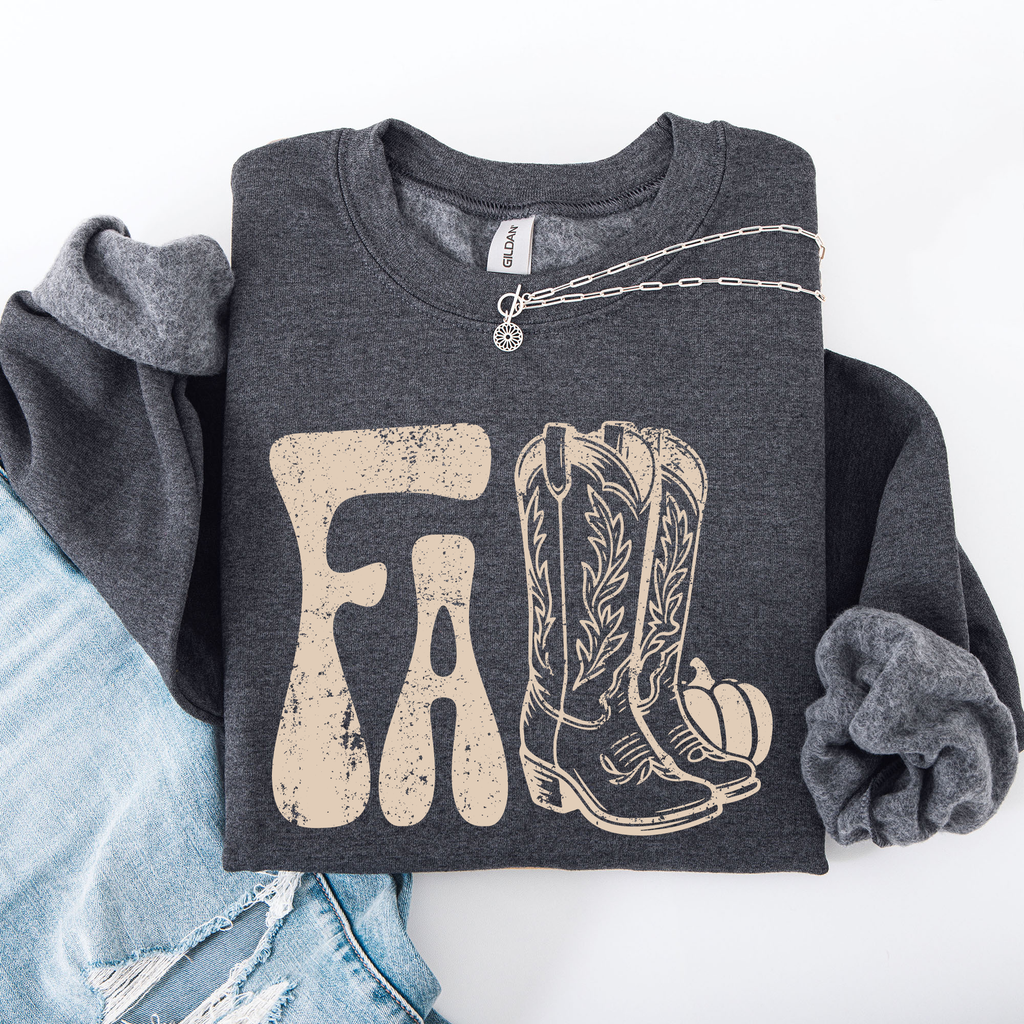 Fall Cowboy Boots Western Autumn Cozy Western Inspired Print Seasonal Style Sweatshirt