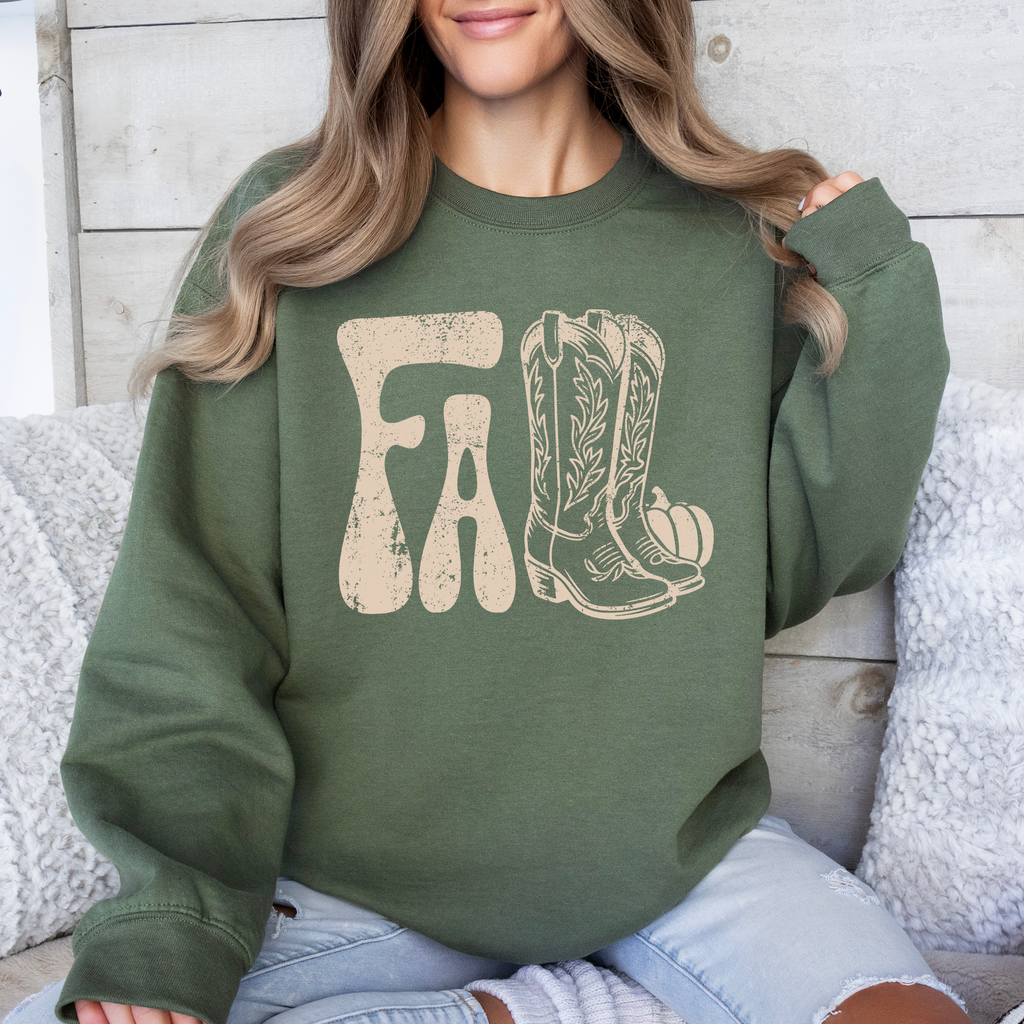 Fall Cowboy Boots Western Autumn Cozy Western Inspired Print Seasonal Style Sweatshirt