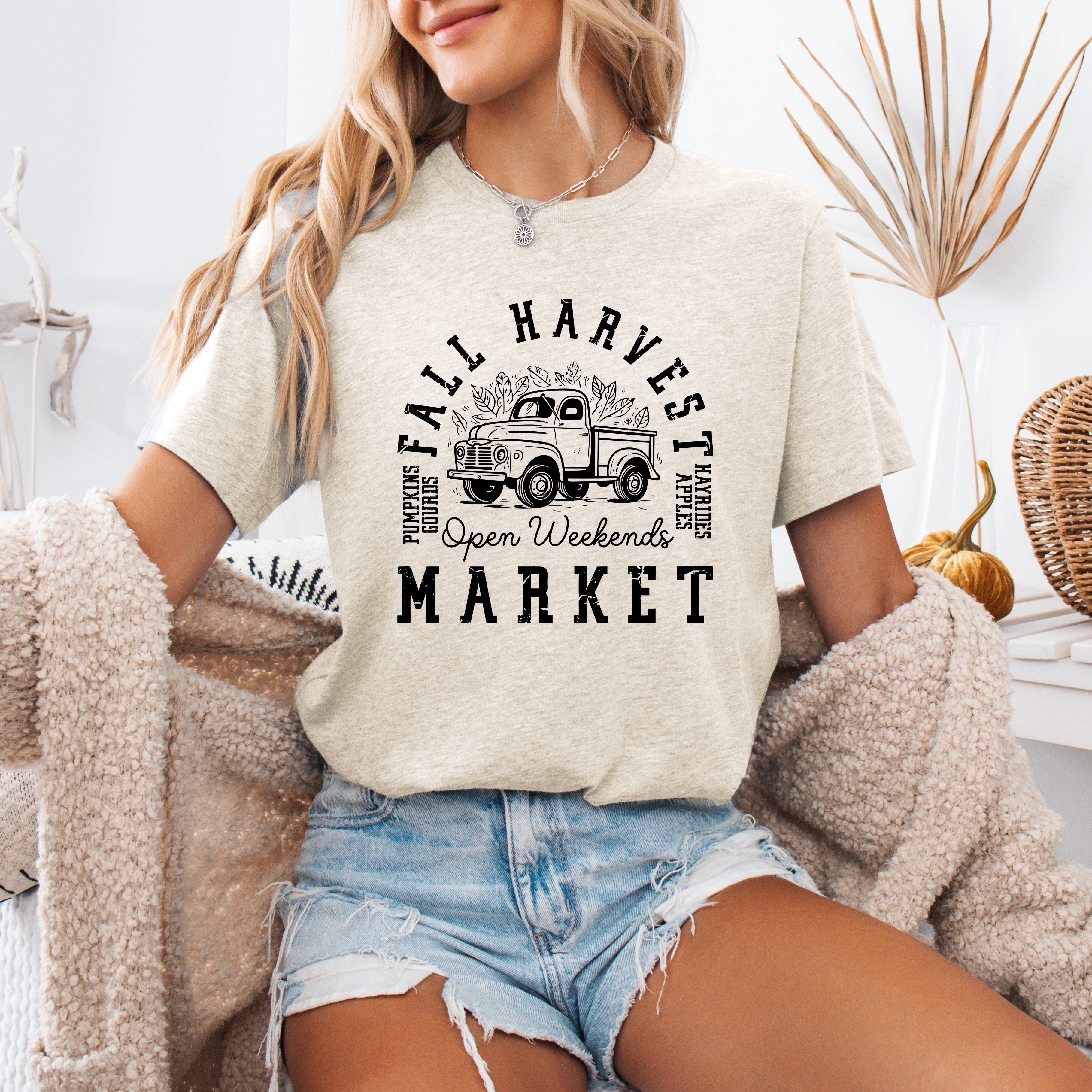 Fall Harvest Market Pumpkin Autumn Festival Patch Harvest Scene Cozy Graphic Tee
