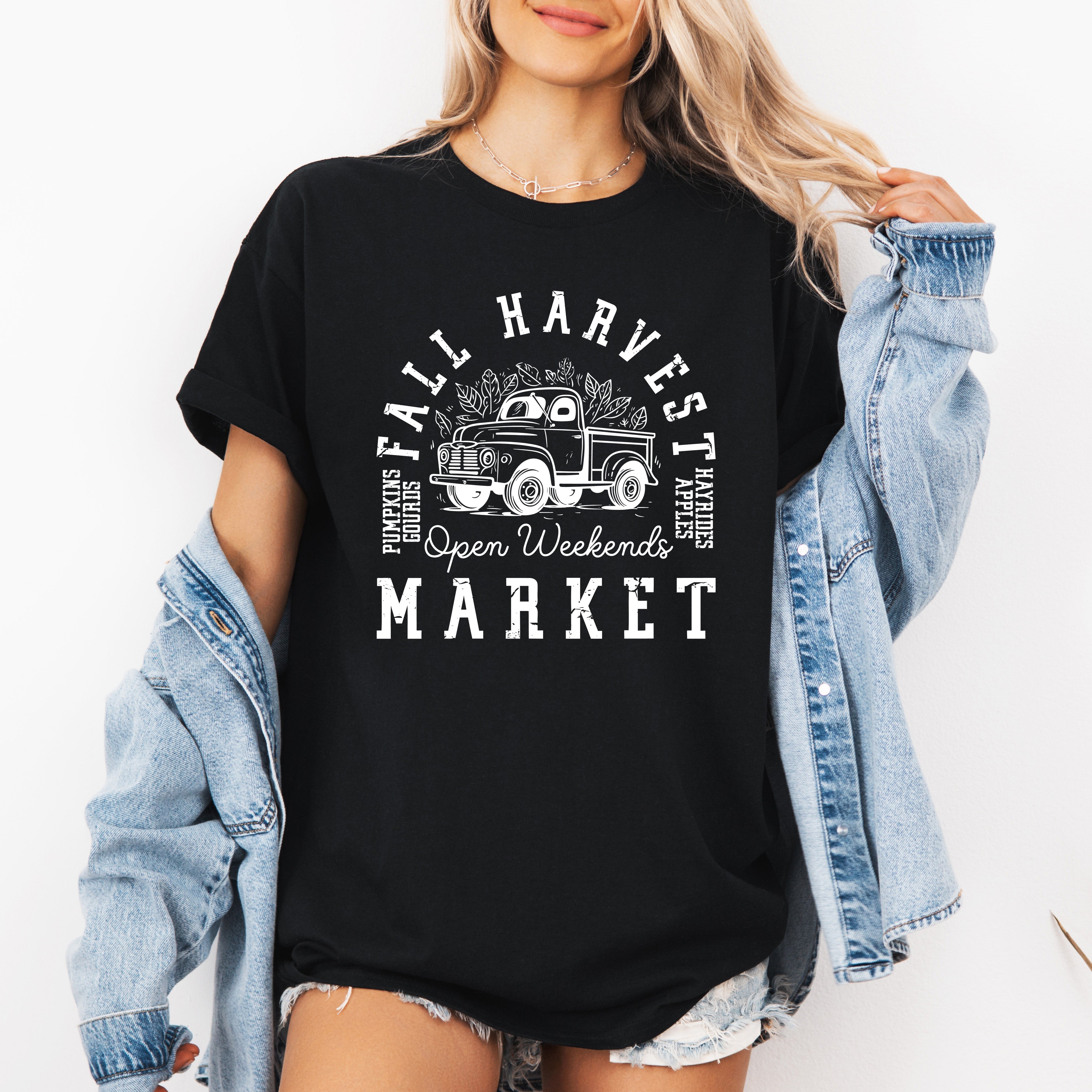Fall Harvest Market Pumpkin Autumn Festival Patch Harvest Scene Cozy Graphic Tee