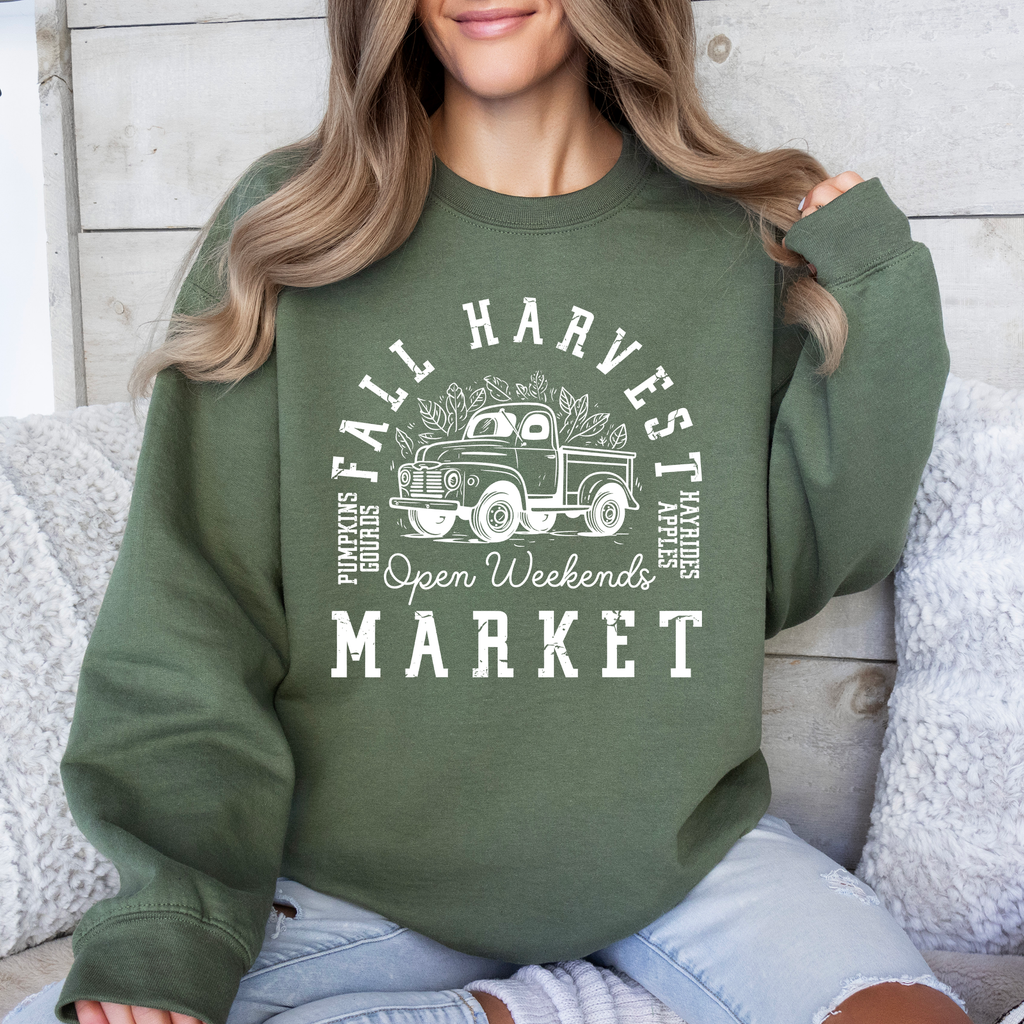 Fall Harvest Market Pumpkins Autumn Cozy Rustic Orchard Scene Graphic Art Sweatshirt