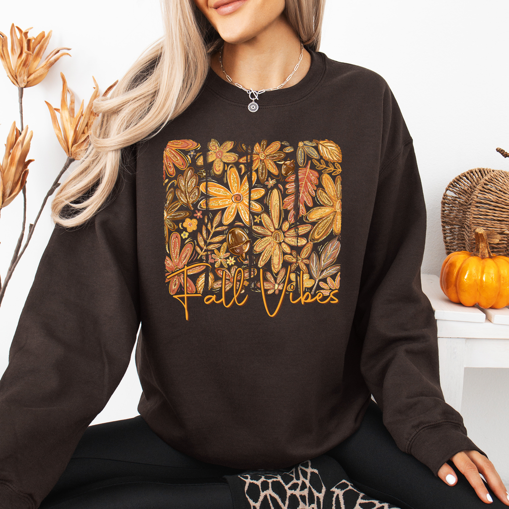 Fall Vibes Colorful Autumn Flowers Seasonal Cozy Minimalist Design Graphic Sweatshirt