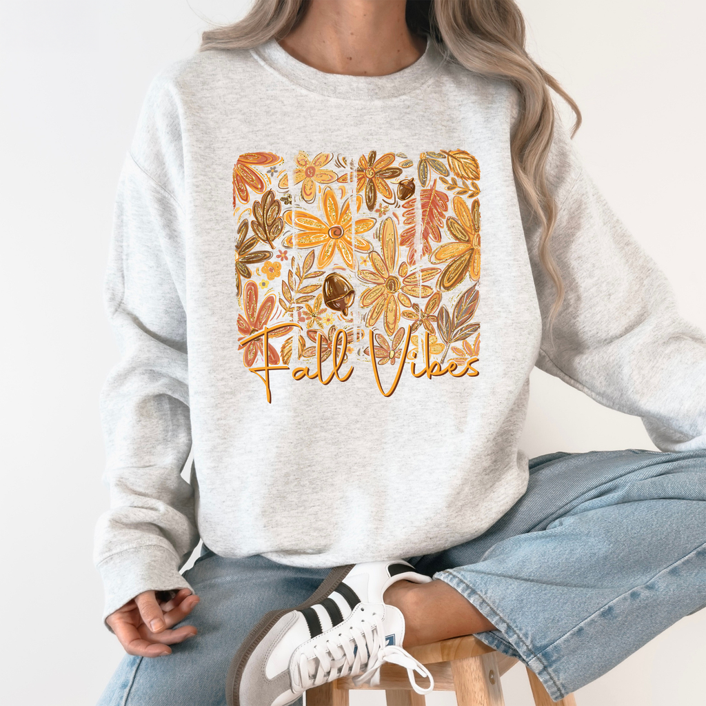 Fall Vibes Colorful Autumn Flowers Seasonal Cozy Minimalist Design Graphic Sweatshirt