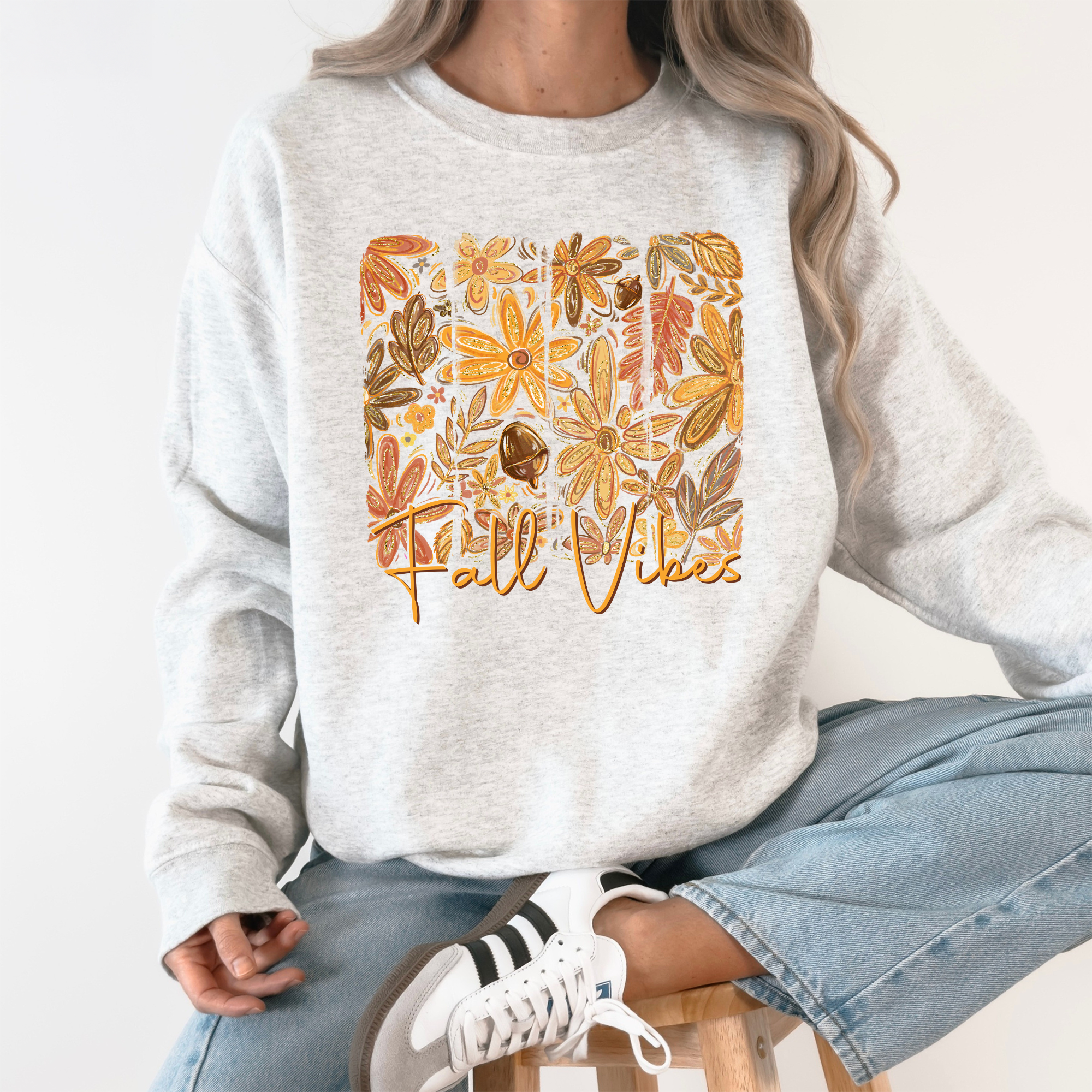 Fall Vibes Colorful Autumn Flowers Seasonal Cozy Minimalist Design Graphic Sweatshirt