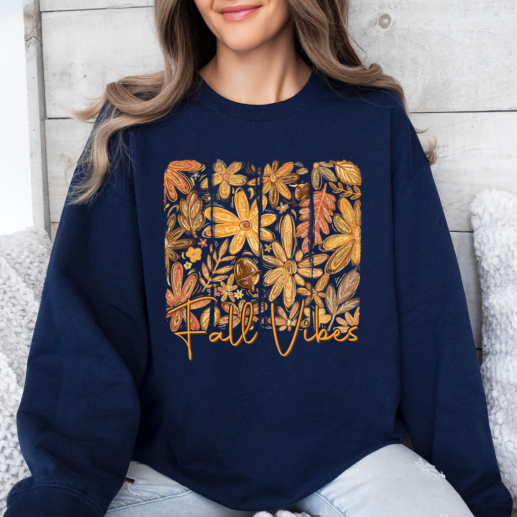 Fall Vibes Colorful Autumn Flowers Seasonal Cozy Minimalist Design Graphic Sweatshirt