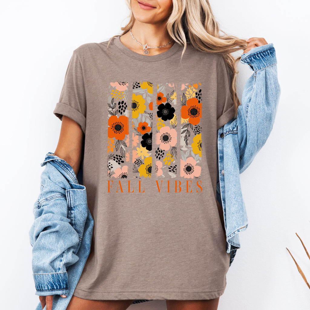 Fall Vibes, Floral Stripes, Beautiful Autumn Seasonal Collection Cozy Graphic Tee