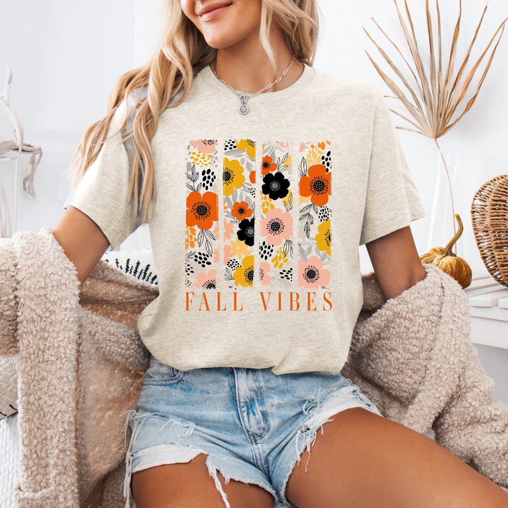 Fall Vibes, Floral Stripes, Beautiful Autumn Seasonal Collection Cozy Graphic Tee