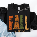 Fall Vibes Retro Varsity Autumn Pumpkin Floral Sunflower Accent Cozy Seasonal Sweatshirt