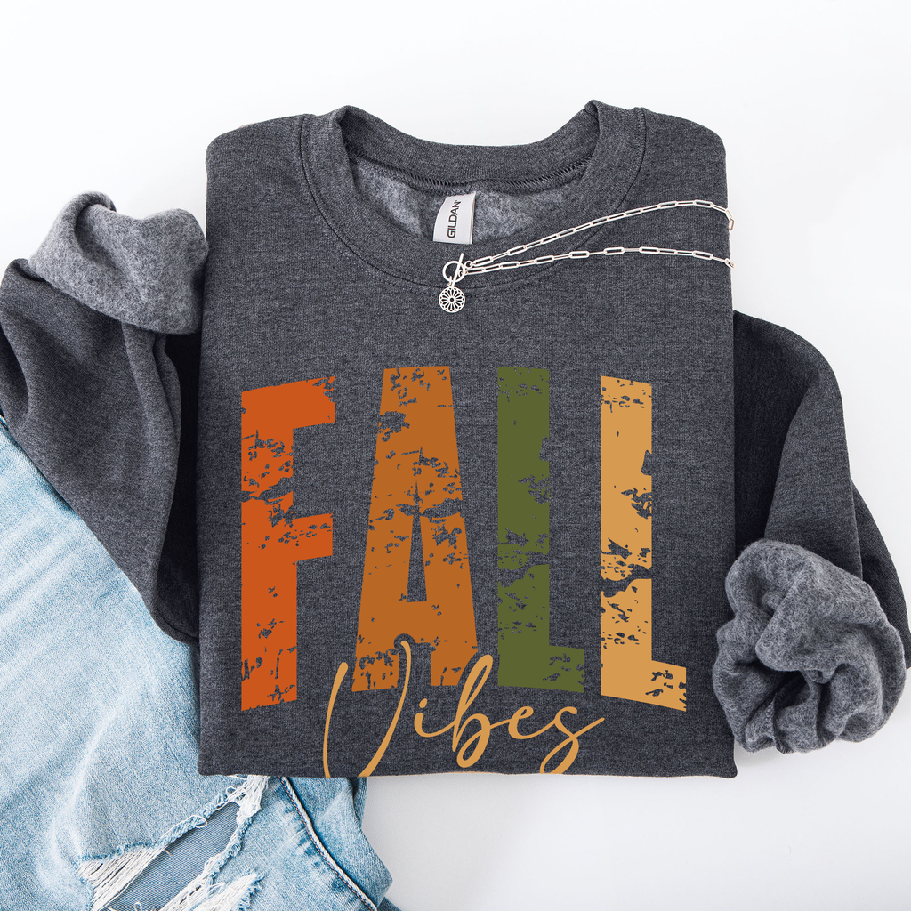Fall Vibes Retro Varsity Autumn Pumpkin Floral Sunflower Accent Cozy Seasonal Sweatshirt