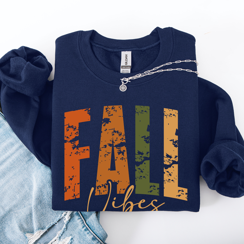 Fall Vibes Retro Varsity Autumn Pumpkin Floral Sunflower Accent Cozy Seasonal Sweatshirt