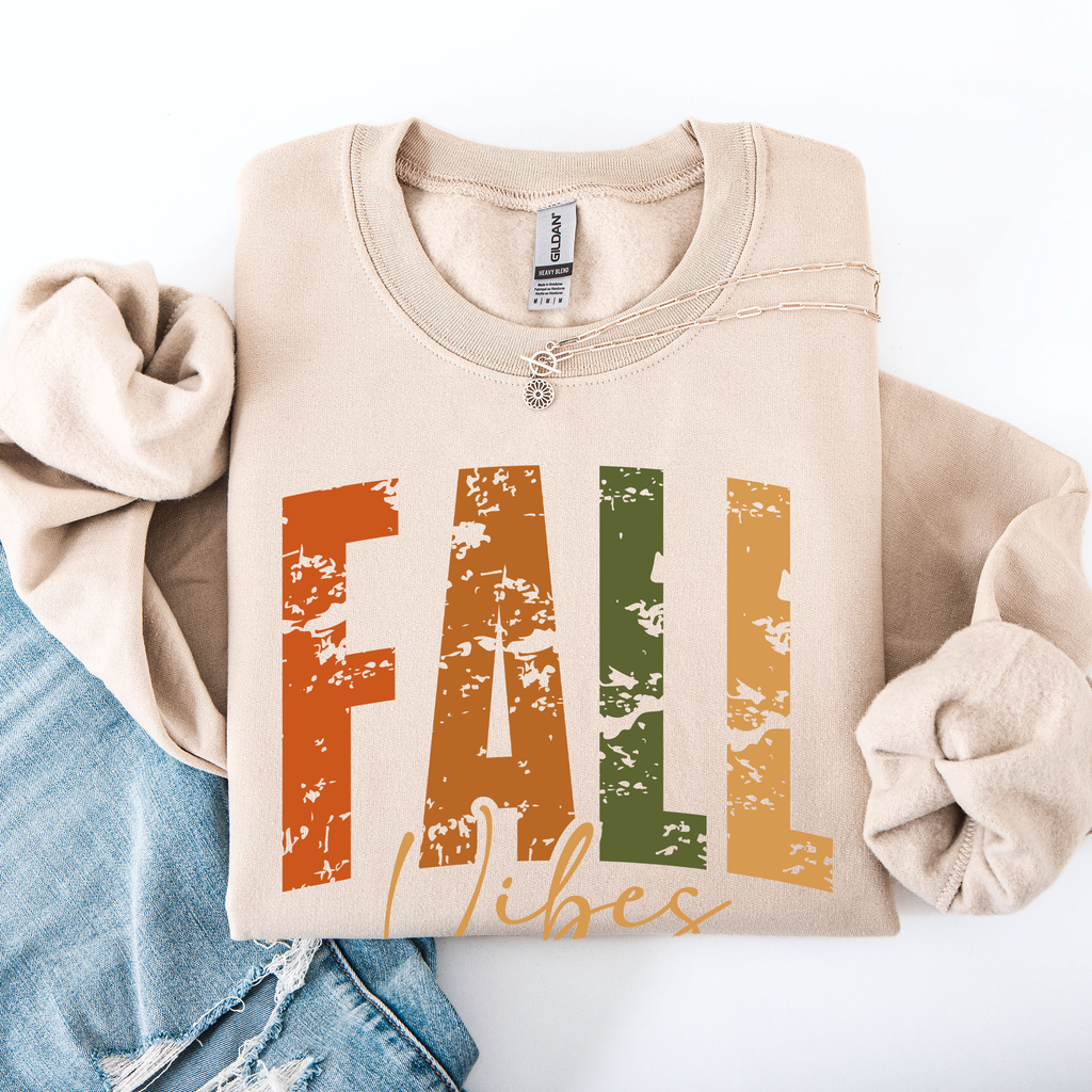 Fall Vibes Retro Varsity Autumn Pumpkin Floral Sunflower Accent Cozy Seasonal Sweatshirt