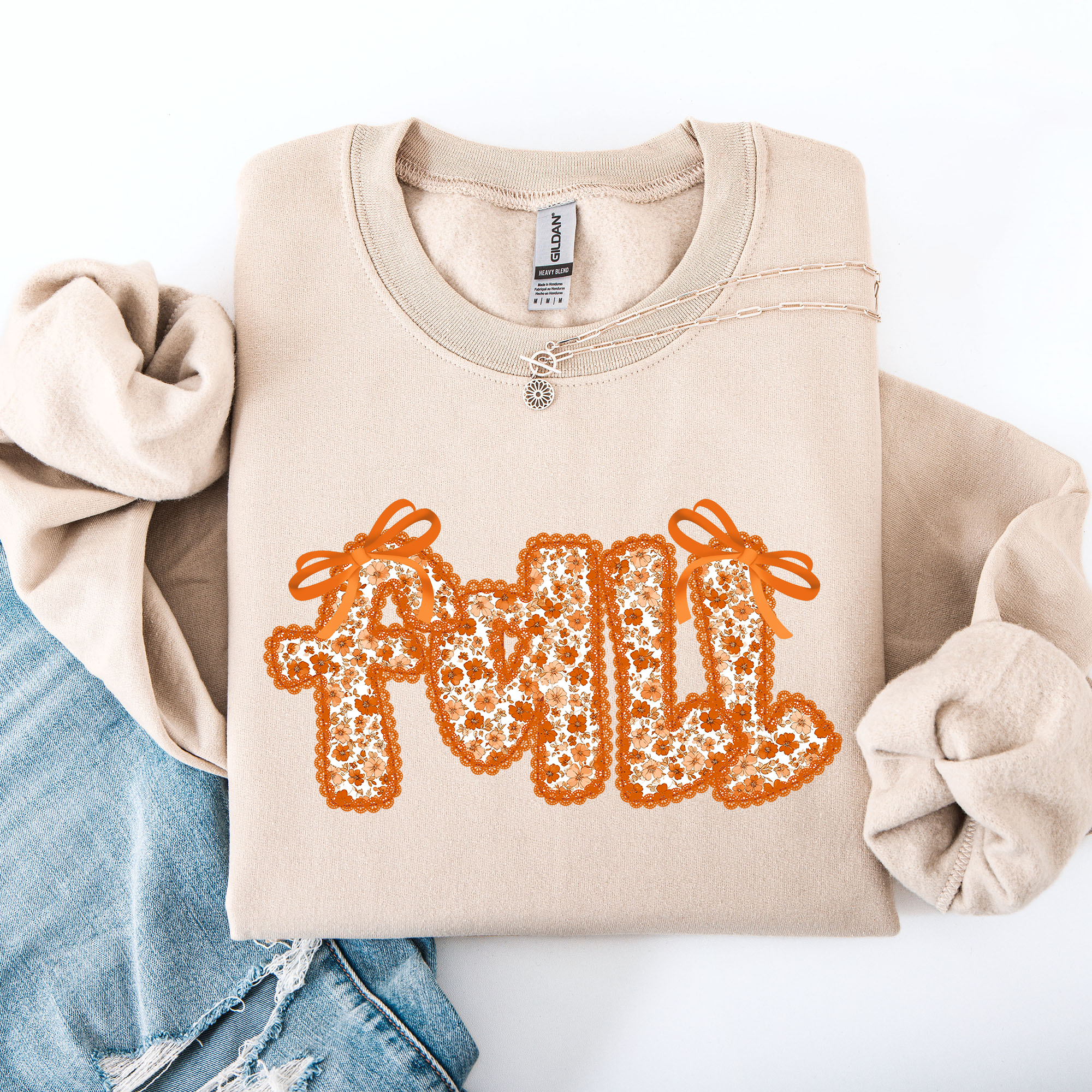 Fall Beautiful Bows Ribbons Colorful Autumn Coquette Cozy Velvet Ribbon Detailing Sweatshirt