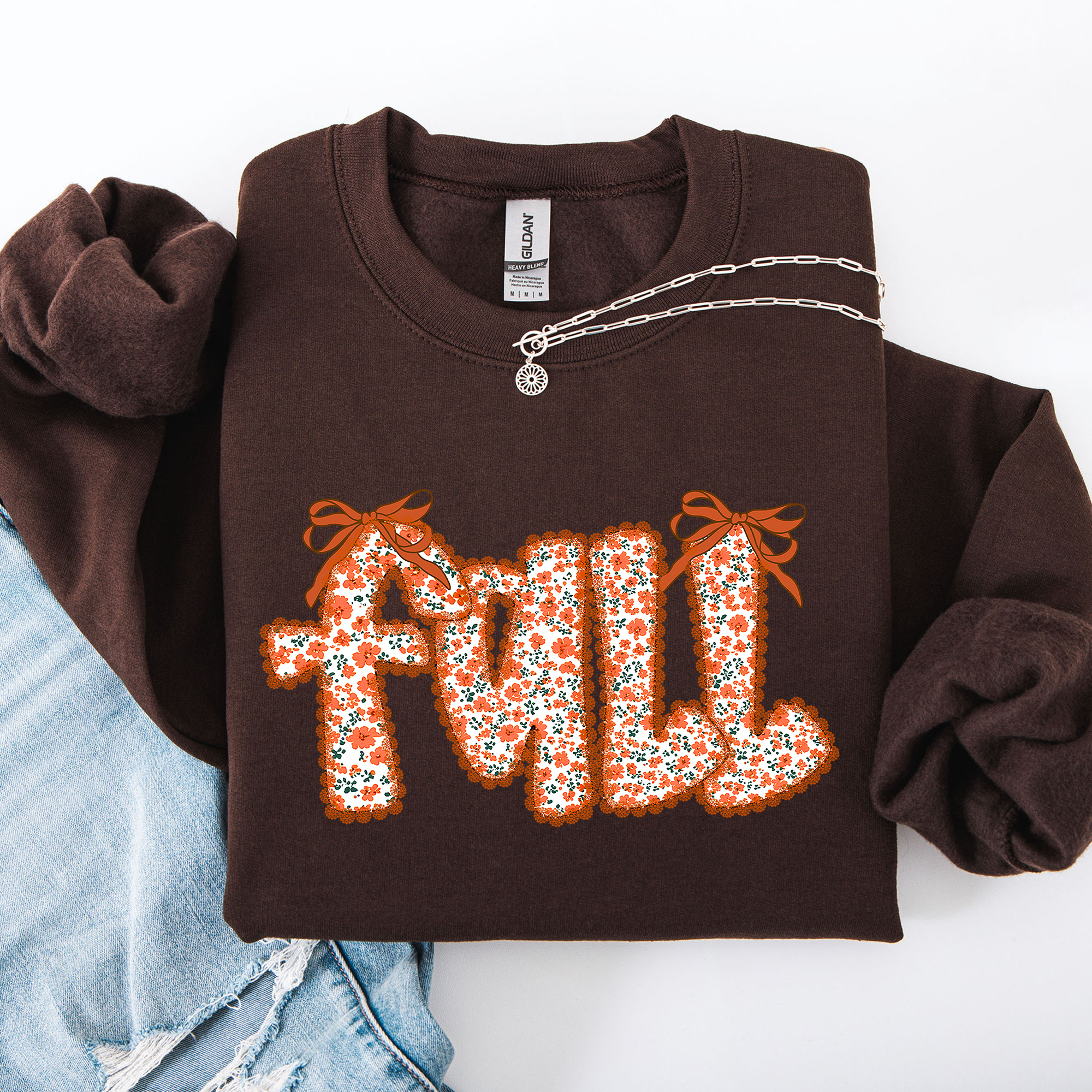 Coquette Fall Beautiful Ribbons Colorful Autumn Cozy Layered Ribbon Detail Sweatshirt