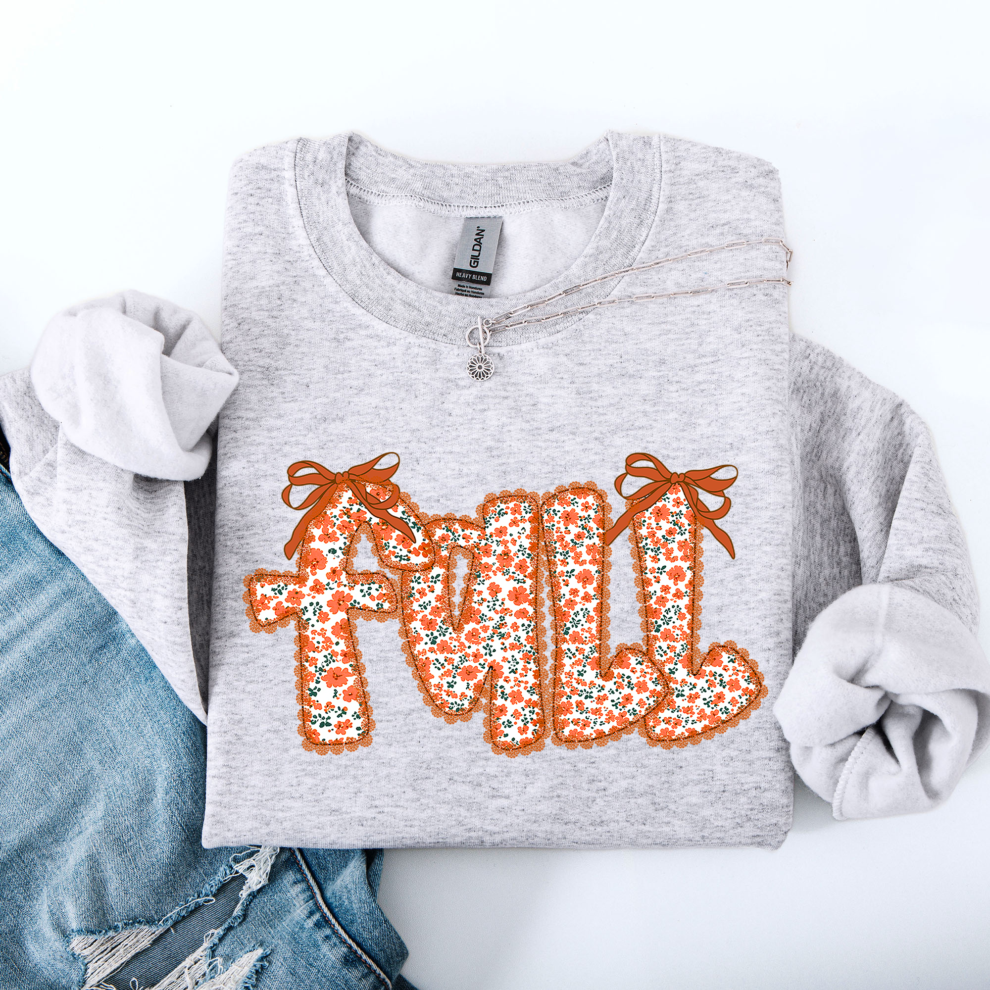Coquette Fall Beautiful Ribbons Colorful Autumn Cozy Layered Ribbon Detail Sweatshirt